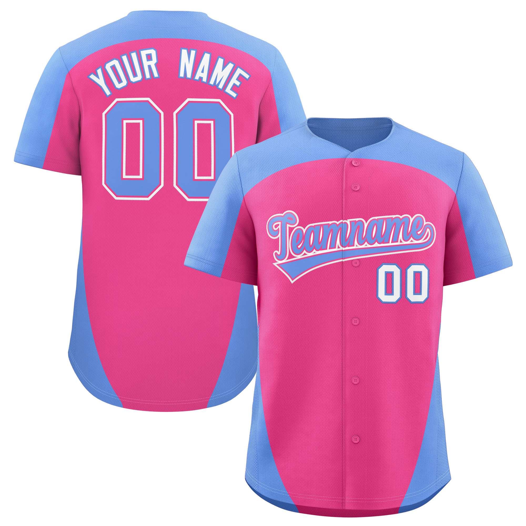 Custom Pink Light Blue Personalized Edge Color Block Authentic Baseball Jersey