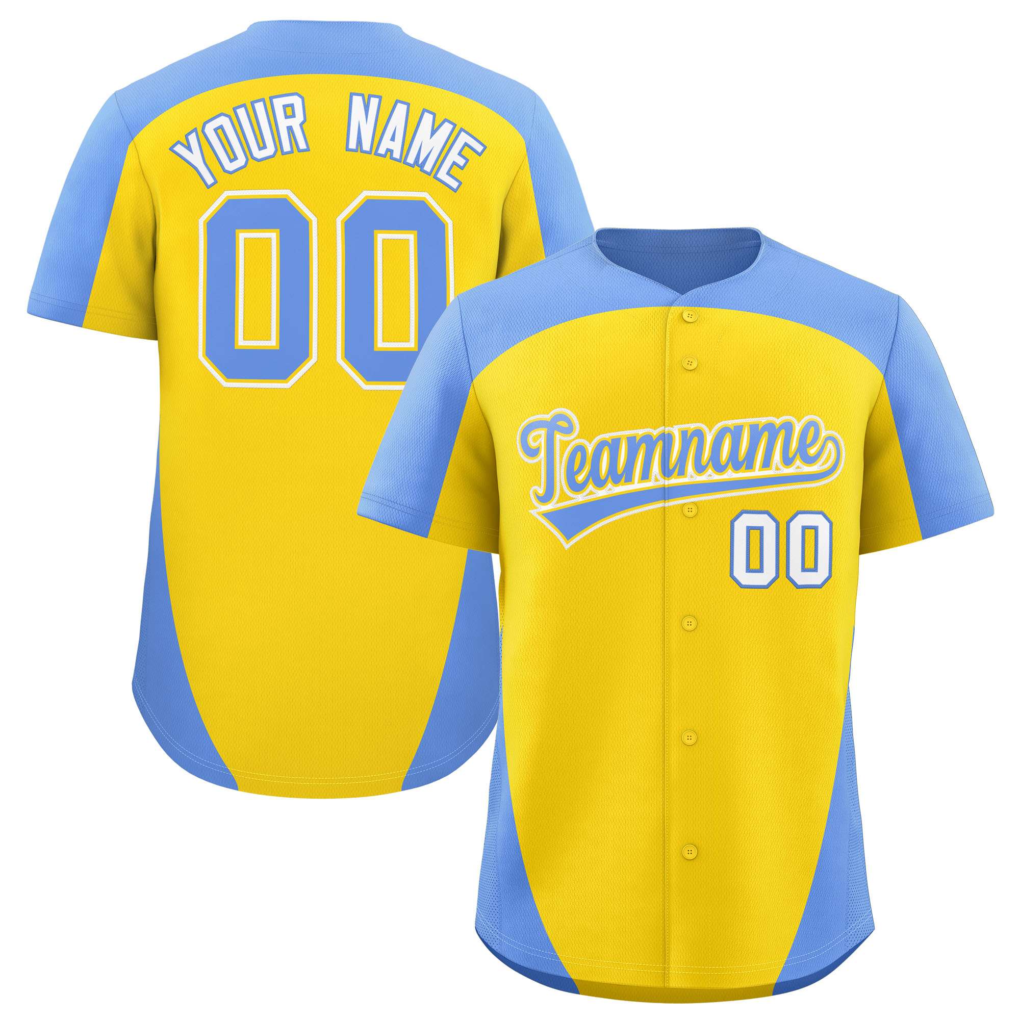 Custom Gold Light Blue Personalized Edge Color Block Authentic Baseball Jersey