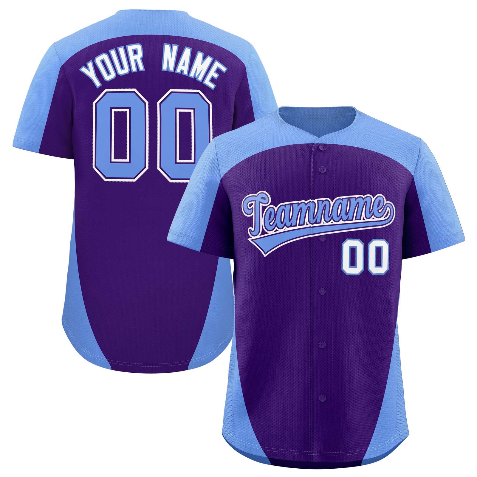 Custom Purple Light Blue Personalized Edge Color Block Authentic Baseball Jersey