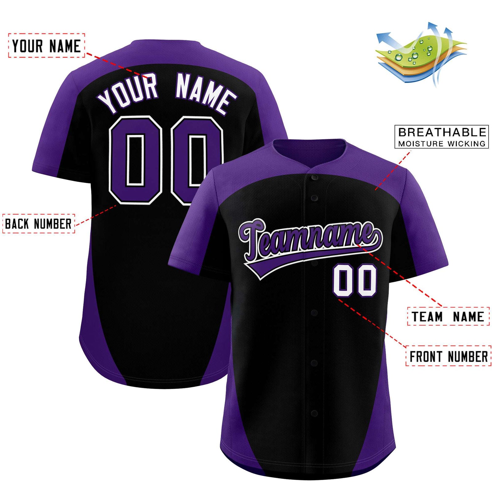 Custom Black Purple Personalized Edge Color Block Authentic Baseball Jersey