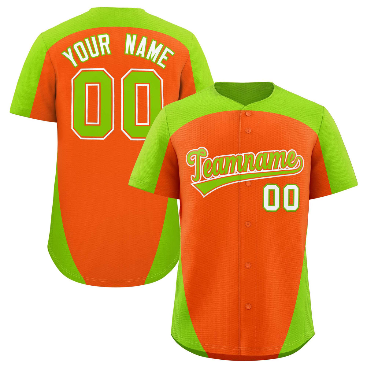 Custom Orange Neon Green Personalized Edge Color Block Authentic Baseball Jersey