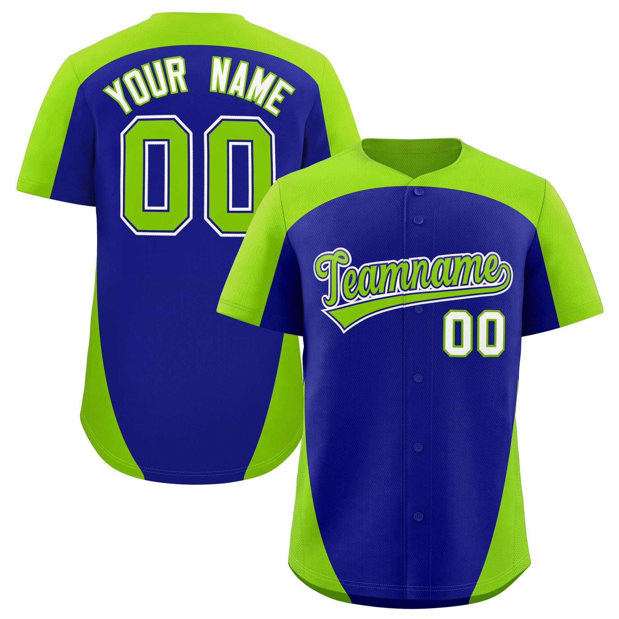 Custom Royal Neon Green Personalized Edge Color Block Authentic Baseball Jersey