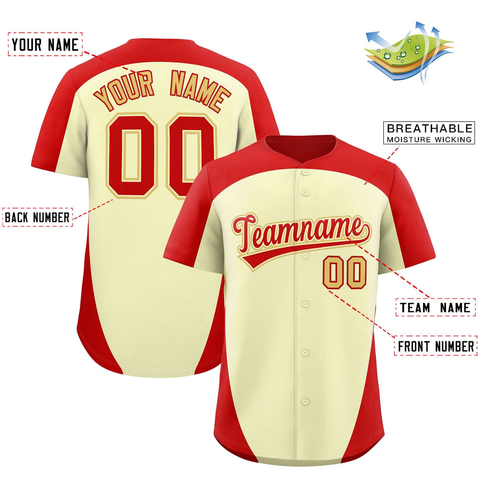 Custom Cream Red Personalized Edge Color Block Authentic Baseball Jersey