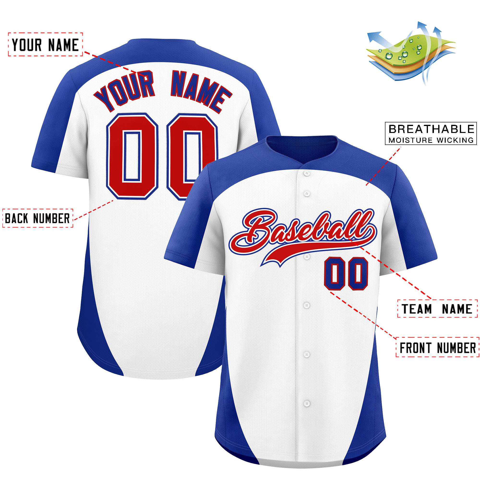 Custom White Royal Personalized Edge Color Block Authentic Baseball Jersey