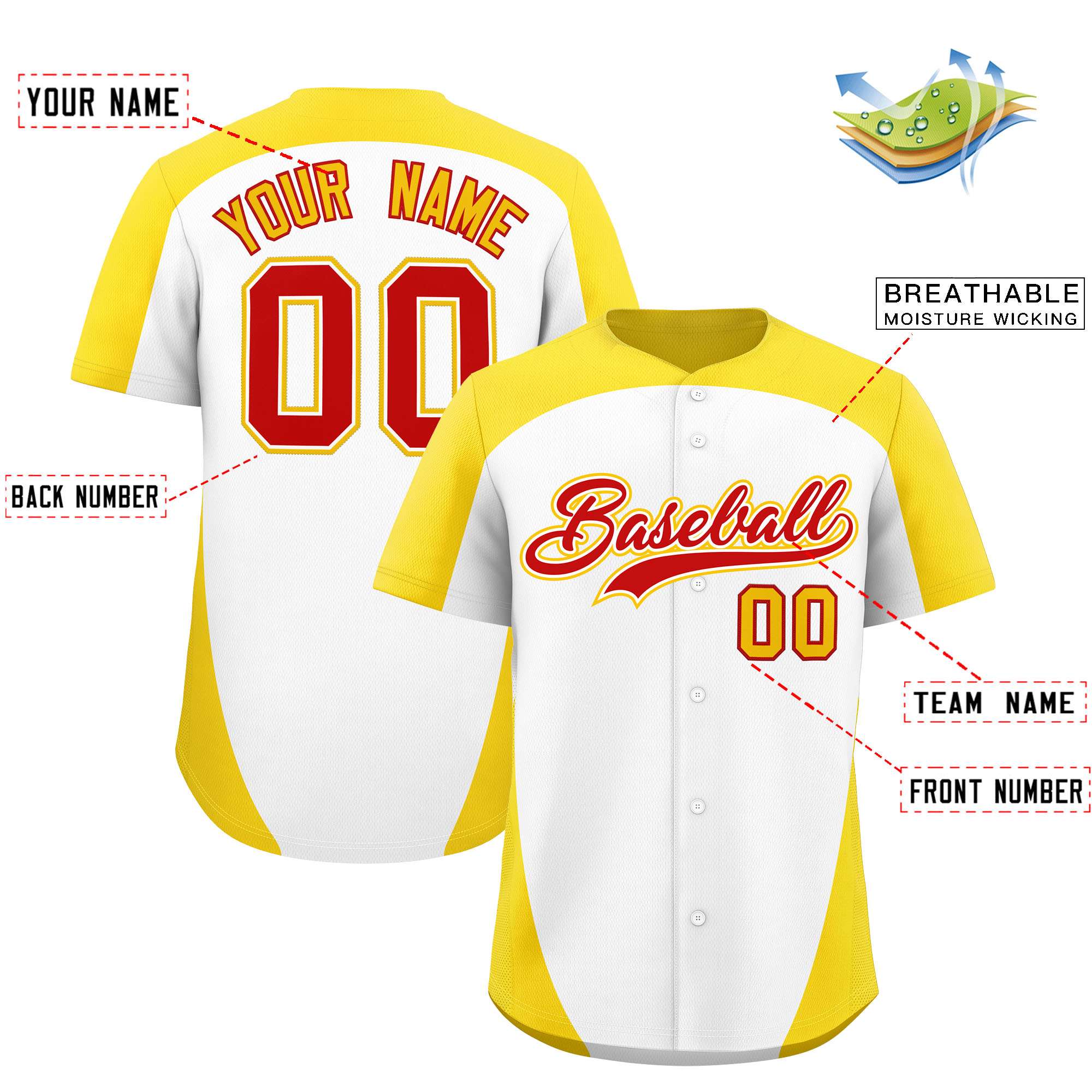 Custom White Gold Personalized Edge Color Block Authentic Baseball Jersey