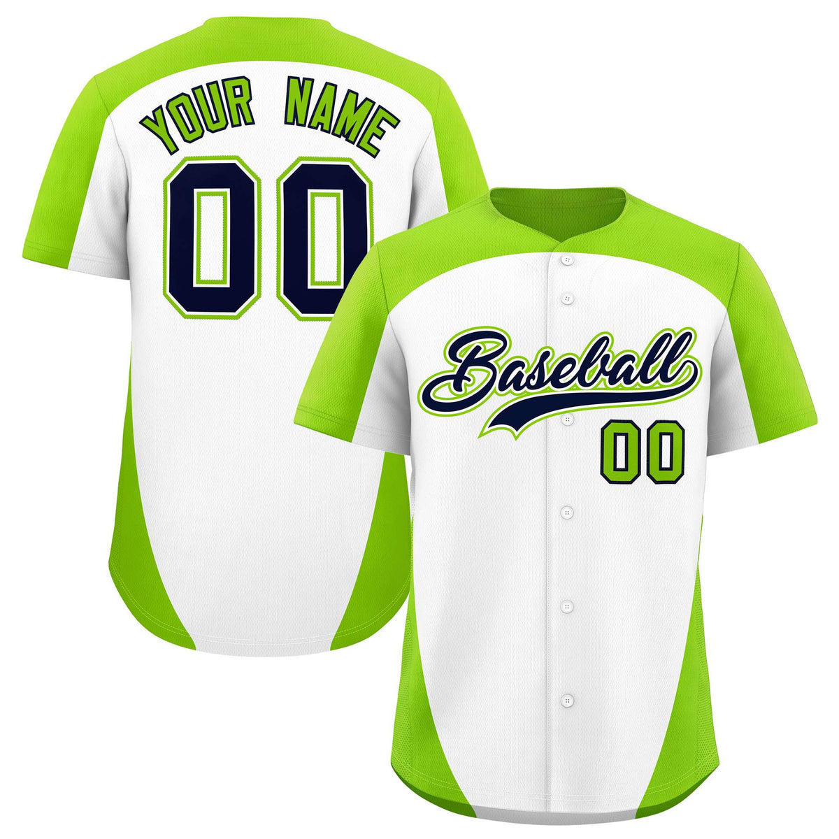 Custom White Neon Green Personalized Edge Color Block Authentic Baseball Jersey