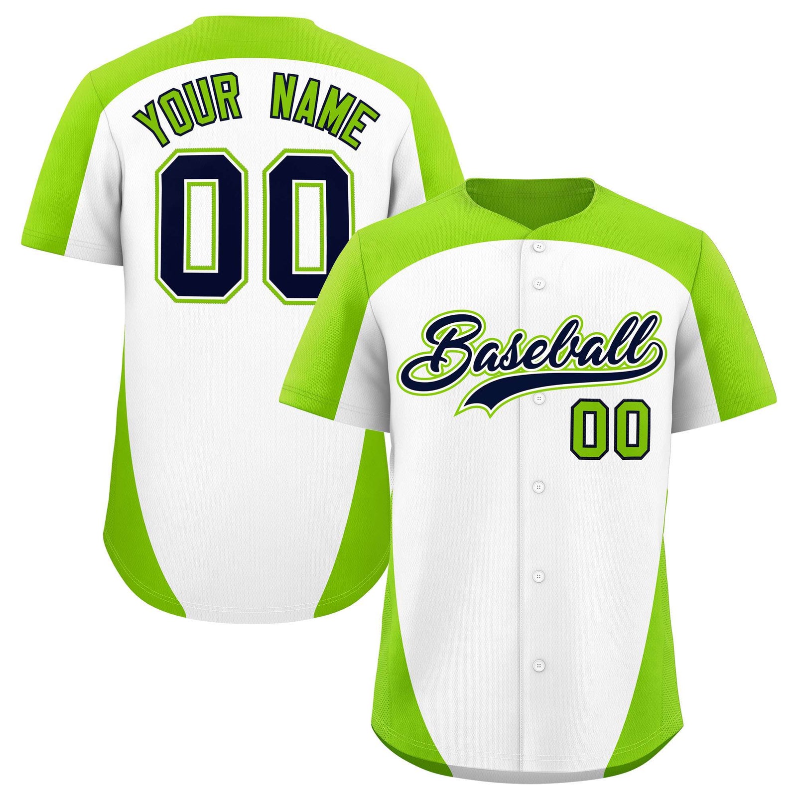 Custom White Neon Green Personalized Edge Color Block Authentic Baseball Jersey