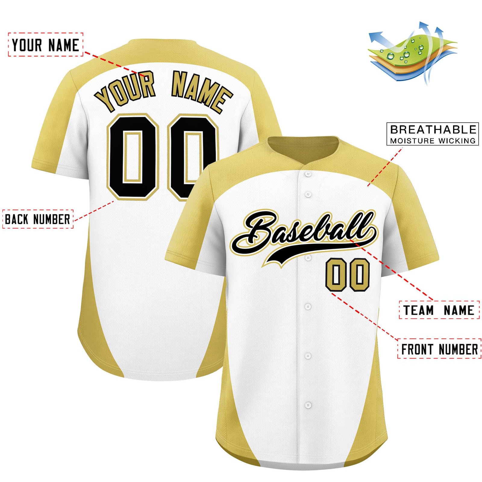Custom White Old Gold Personalized Edge Color Block Authentic Baseball Jersey