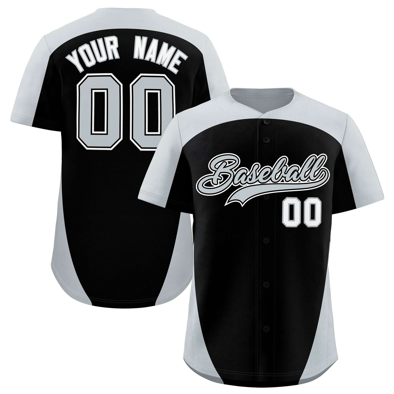 Custom Black Silver Personalized Edge Color Block Authentic Baseball Jersey