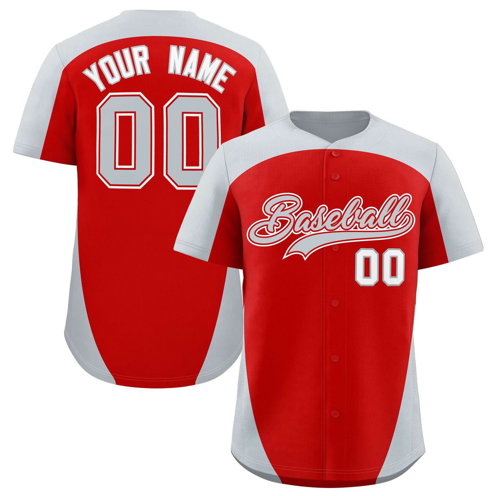 Custom Red Silver Personalized Edge Color Block Authentic Baseball Jersey