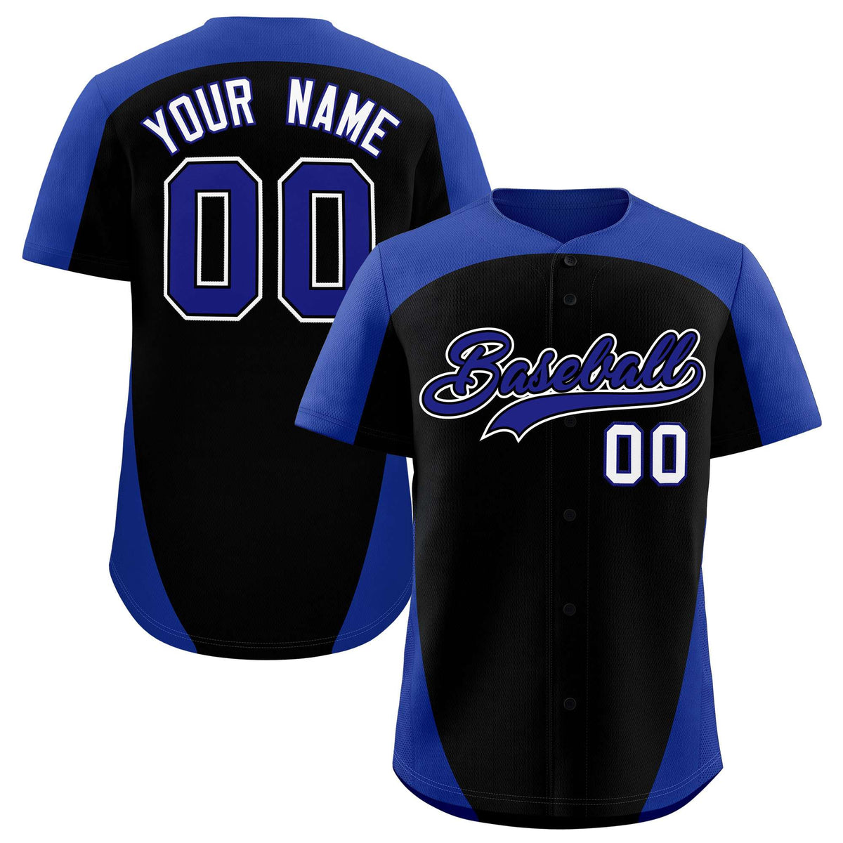 Custom Black Royal Personalized Edge Color Block Authentic Baseball Jersey