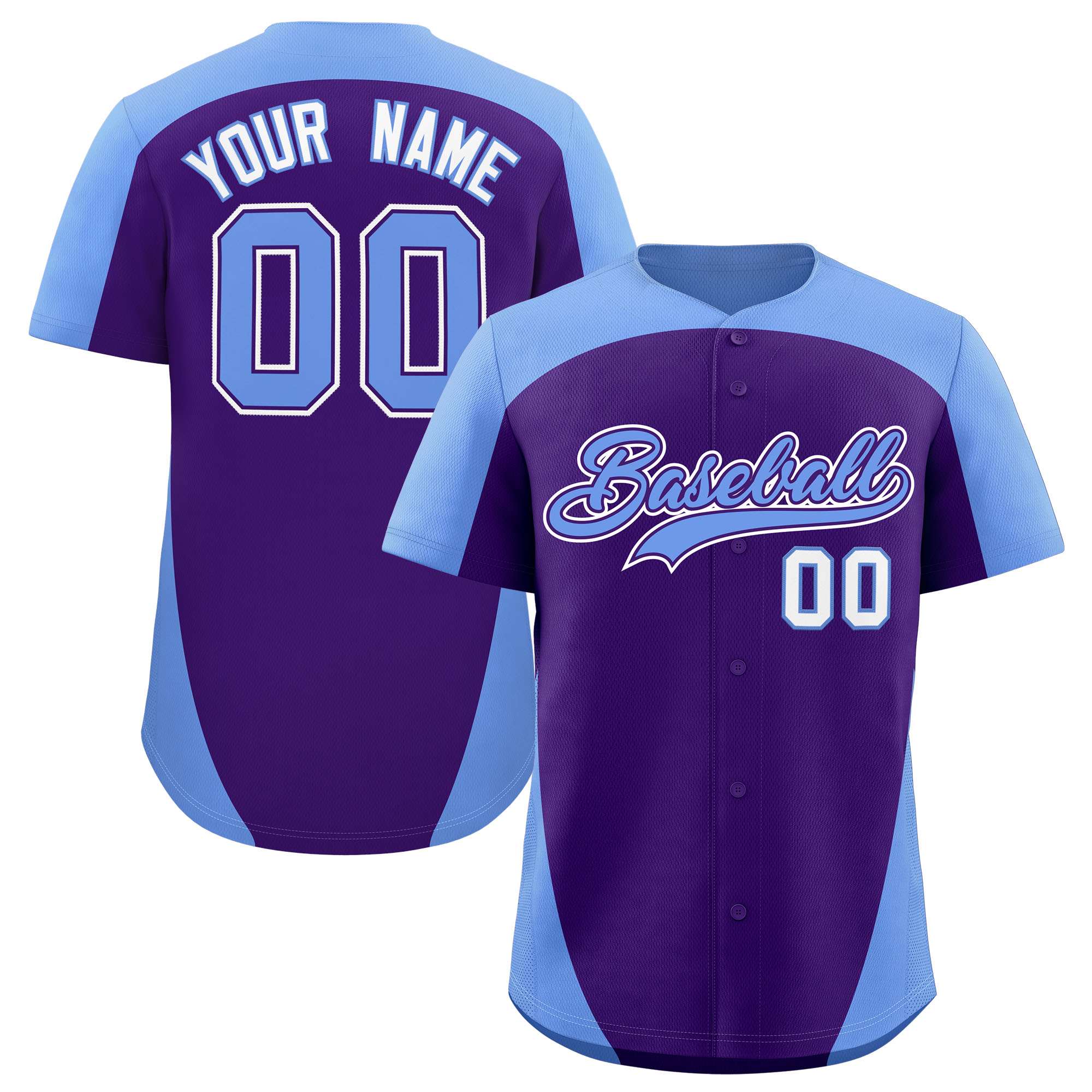 Custom Purple Light Blue Personalized Edge Color Block Authentic Baseball Jersey