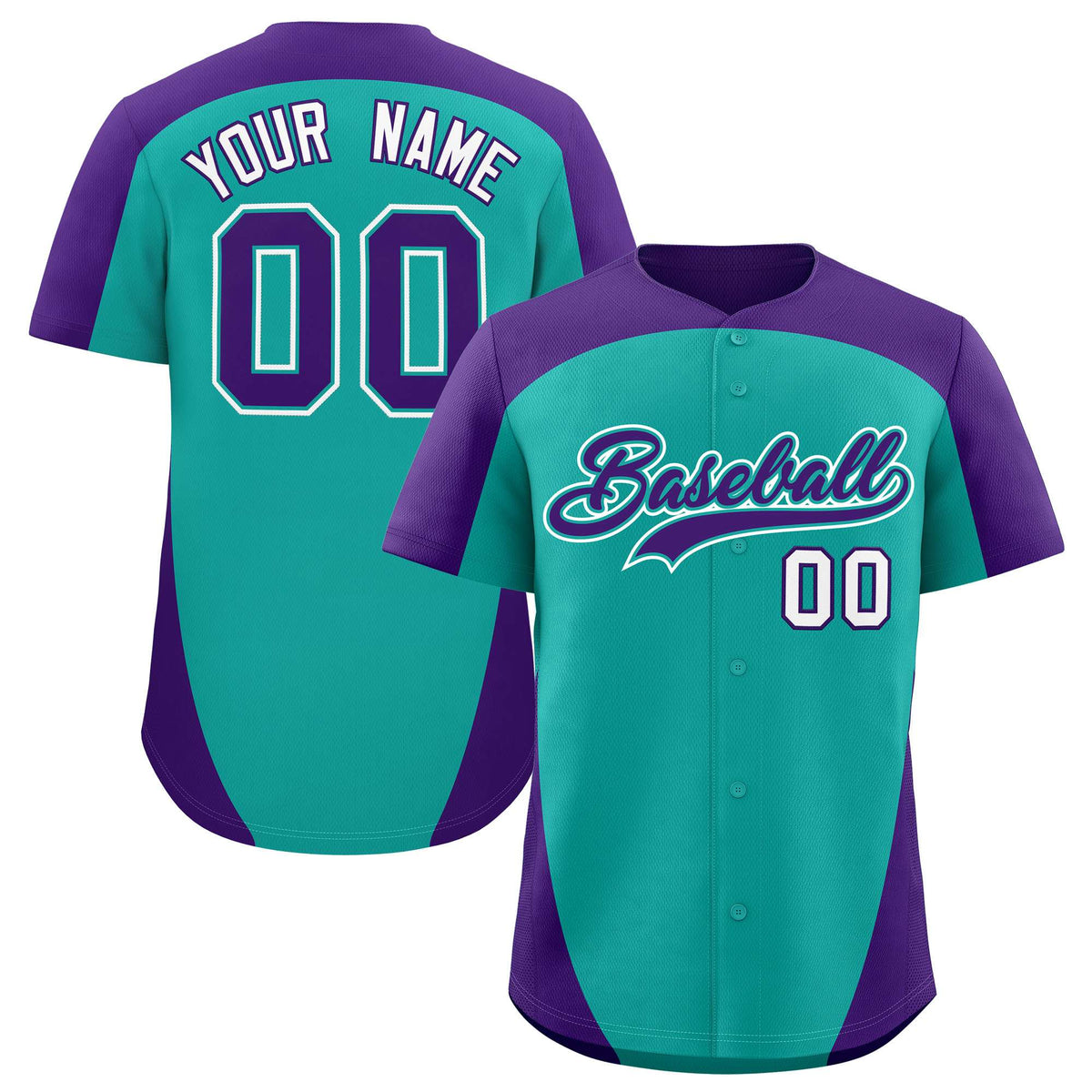 Custom Aqua Purple Personalized Edge Color Block Authentic Baseball Jersey