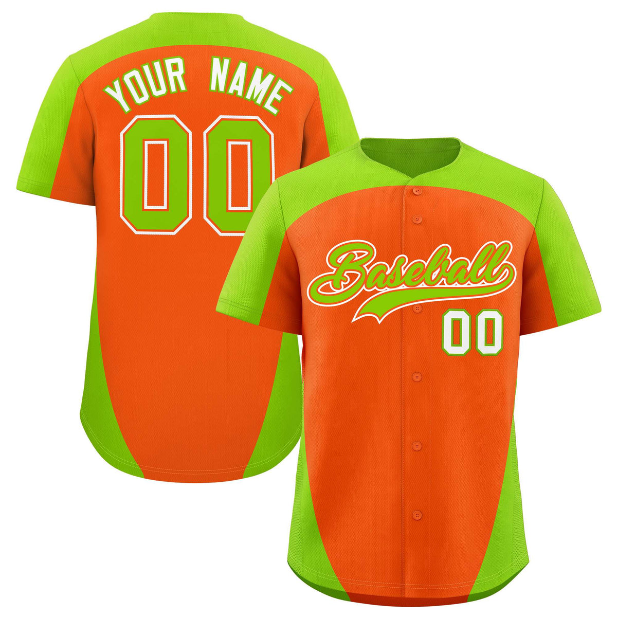 Custom Orange Neon Green Personalized Edge Color Block Authentic Baseball Jersey