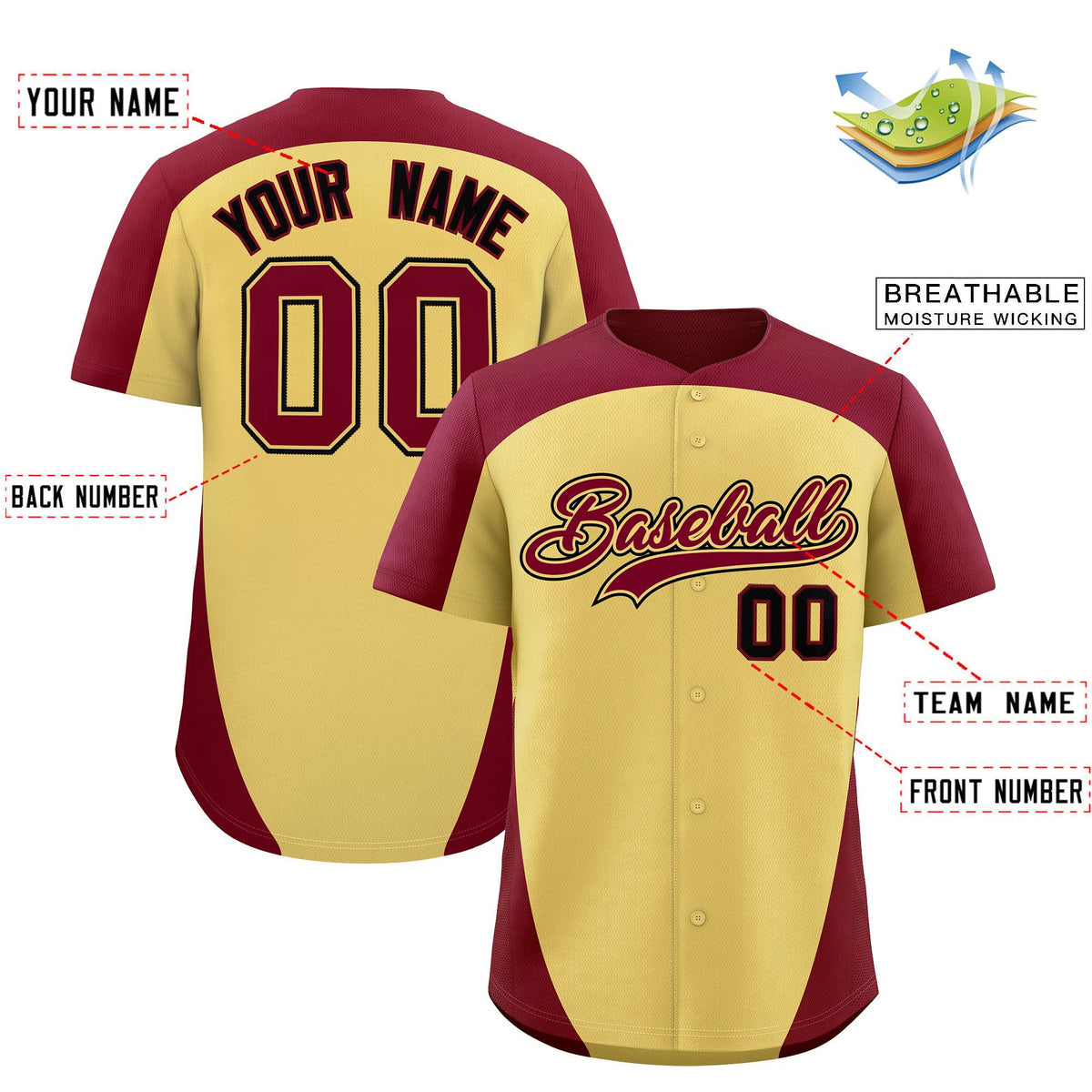 Custom Khaki Crimson Personalized Edge Color Block Authentic Baseball Jersey