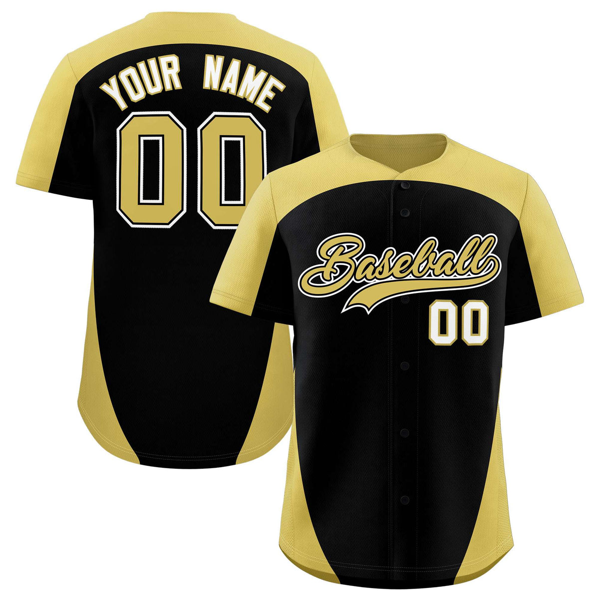 Custom Black Old Gold Personalized Edge Color Block Authentic Baseball Jersey