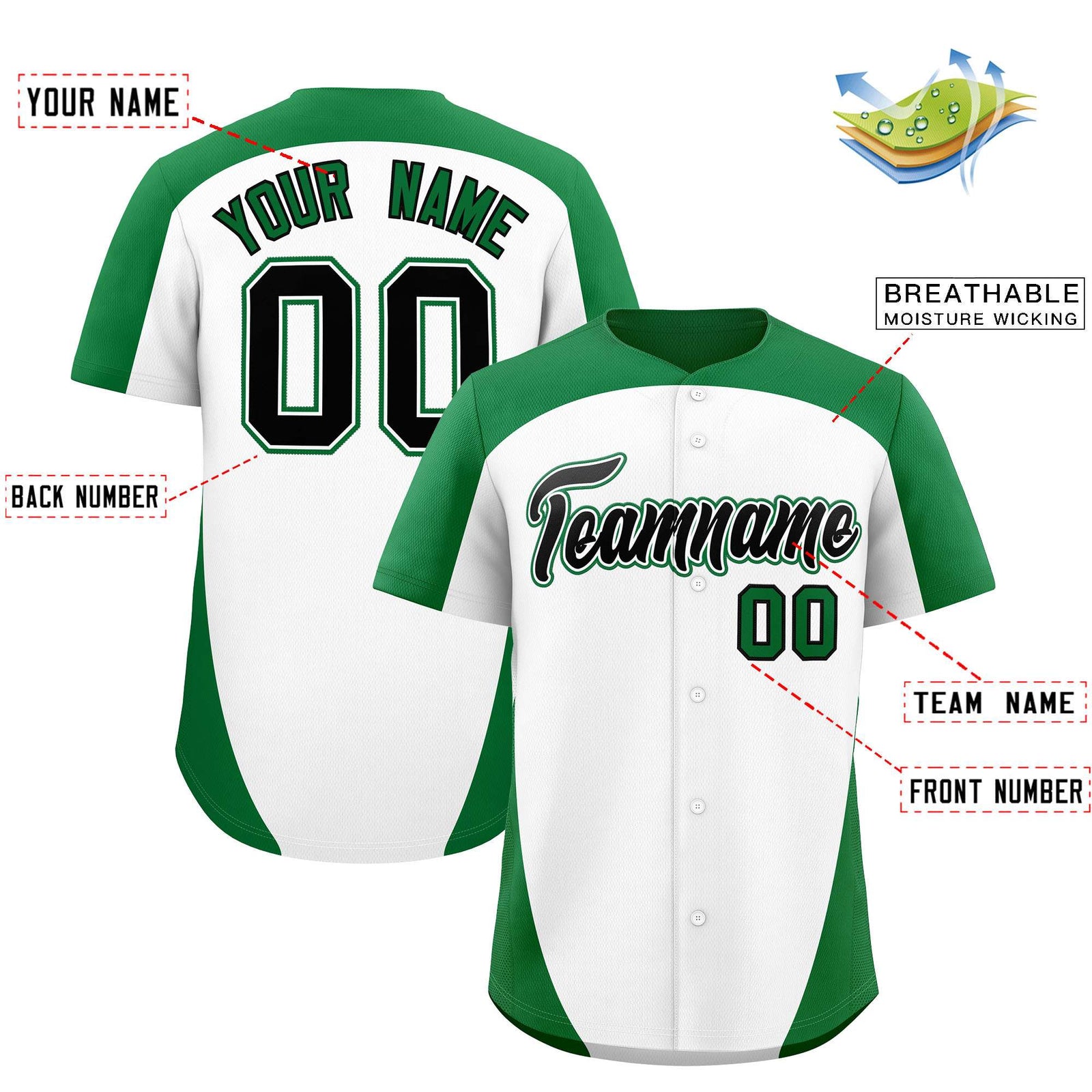 Custom White Kelly Green Personalized Edge Color Block Authentic Baseball Jersey