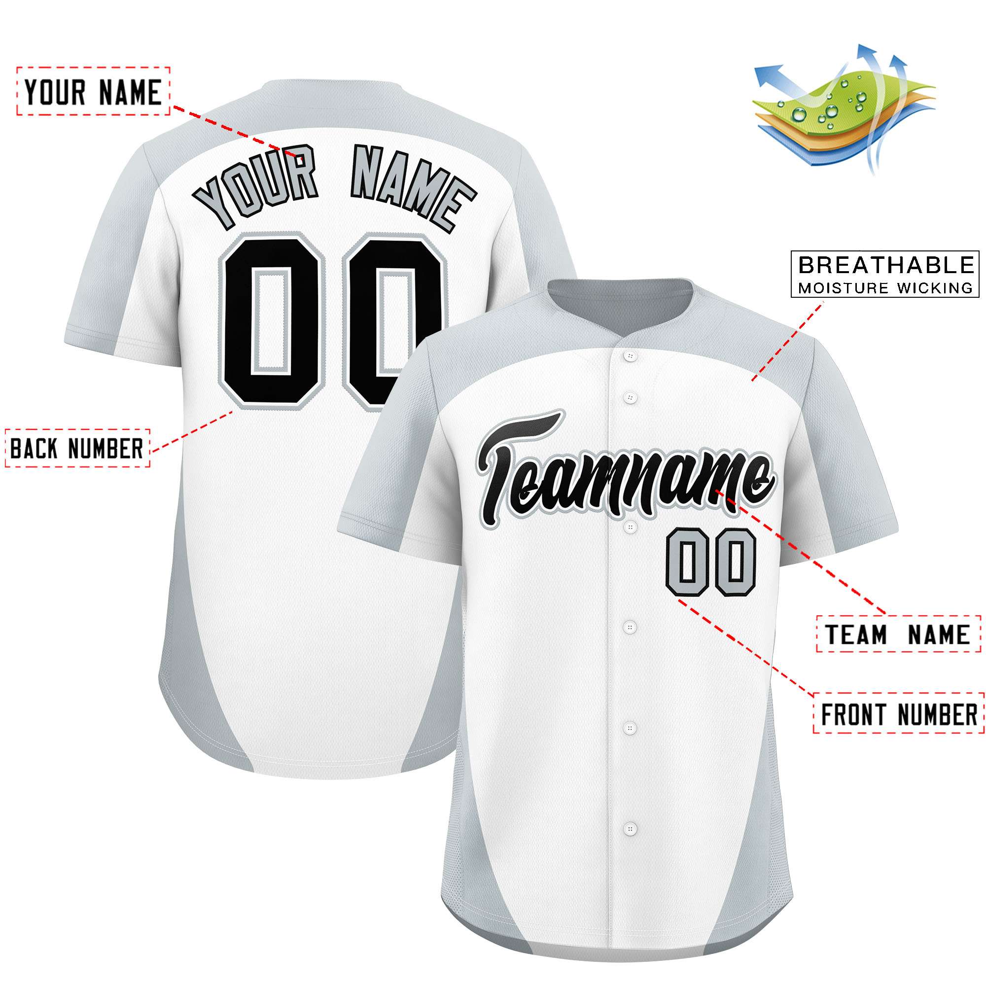 Custom White Silver Personalized Edge Color Block Authentic Baseball Jersey