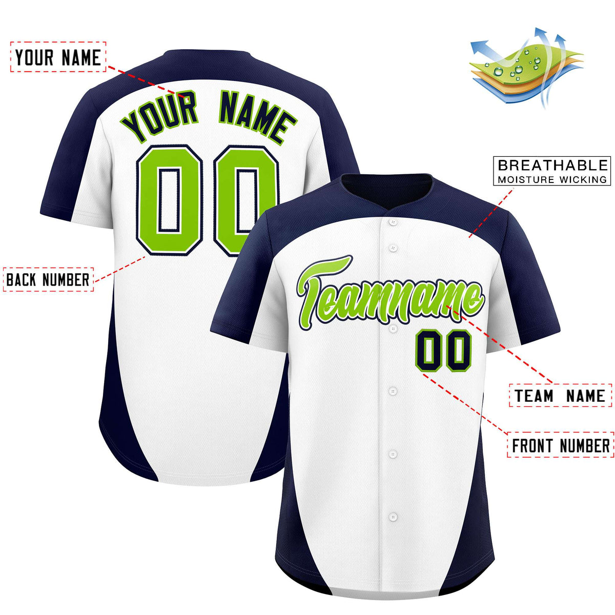 Custom White Navy Personalized Edge Color Block Authentic Baseball Jersey