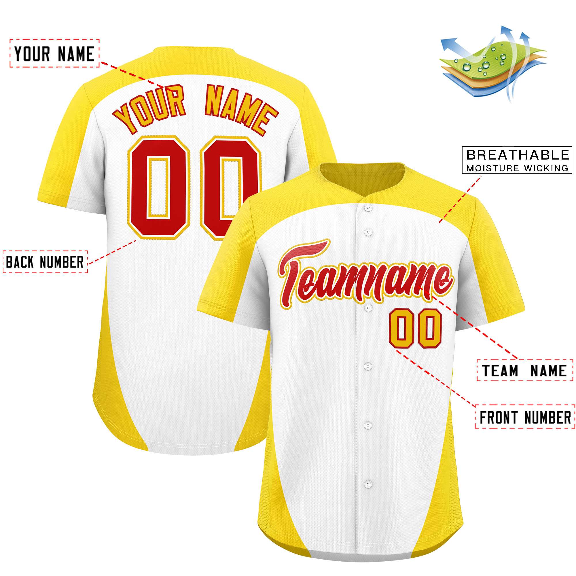 Custom White Gold Personalized Edge Color Block Authentic Baseball Jersey