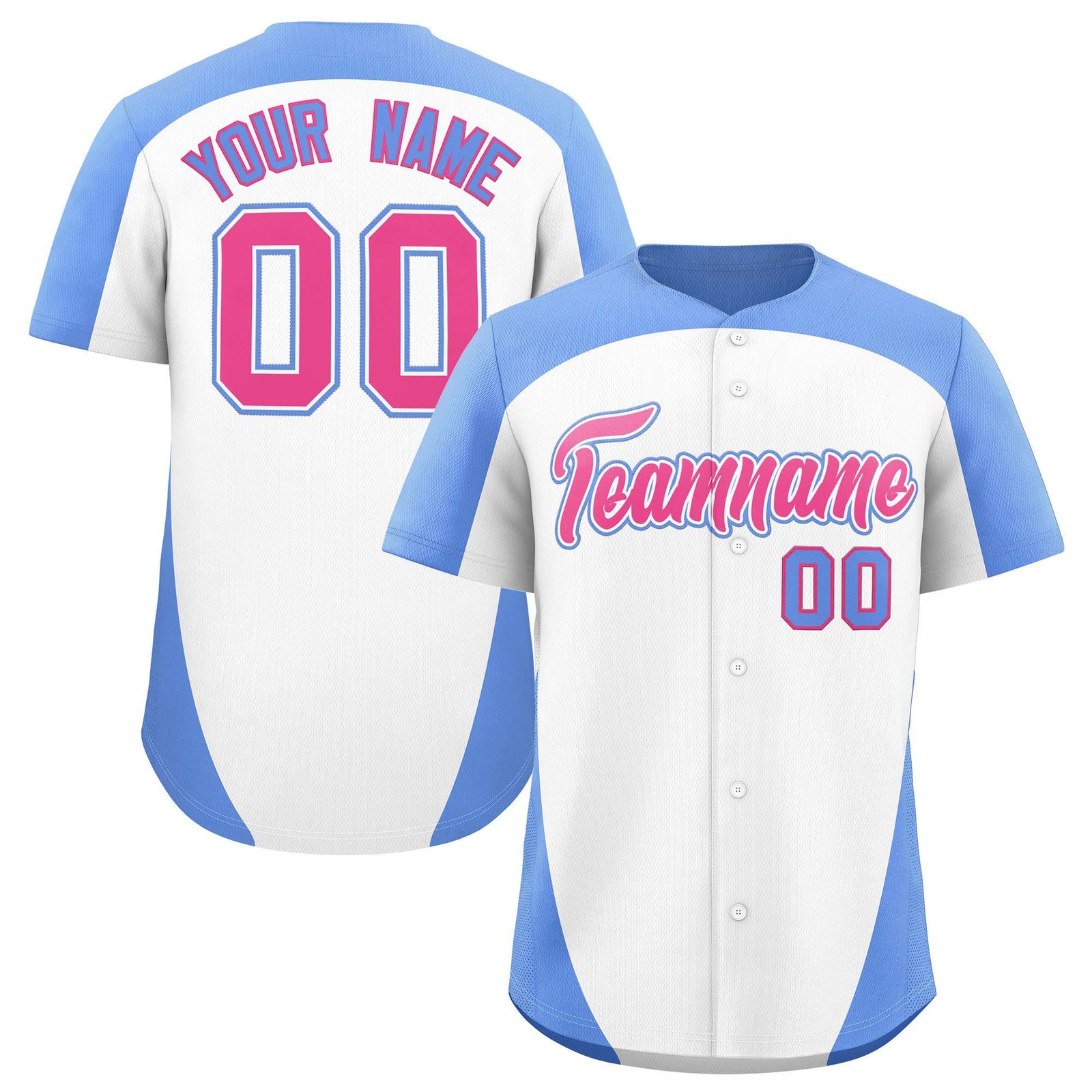 Custom White Light Blue Personalized Edge Color Block Authentic Baseball Jersey