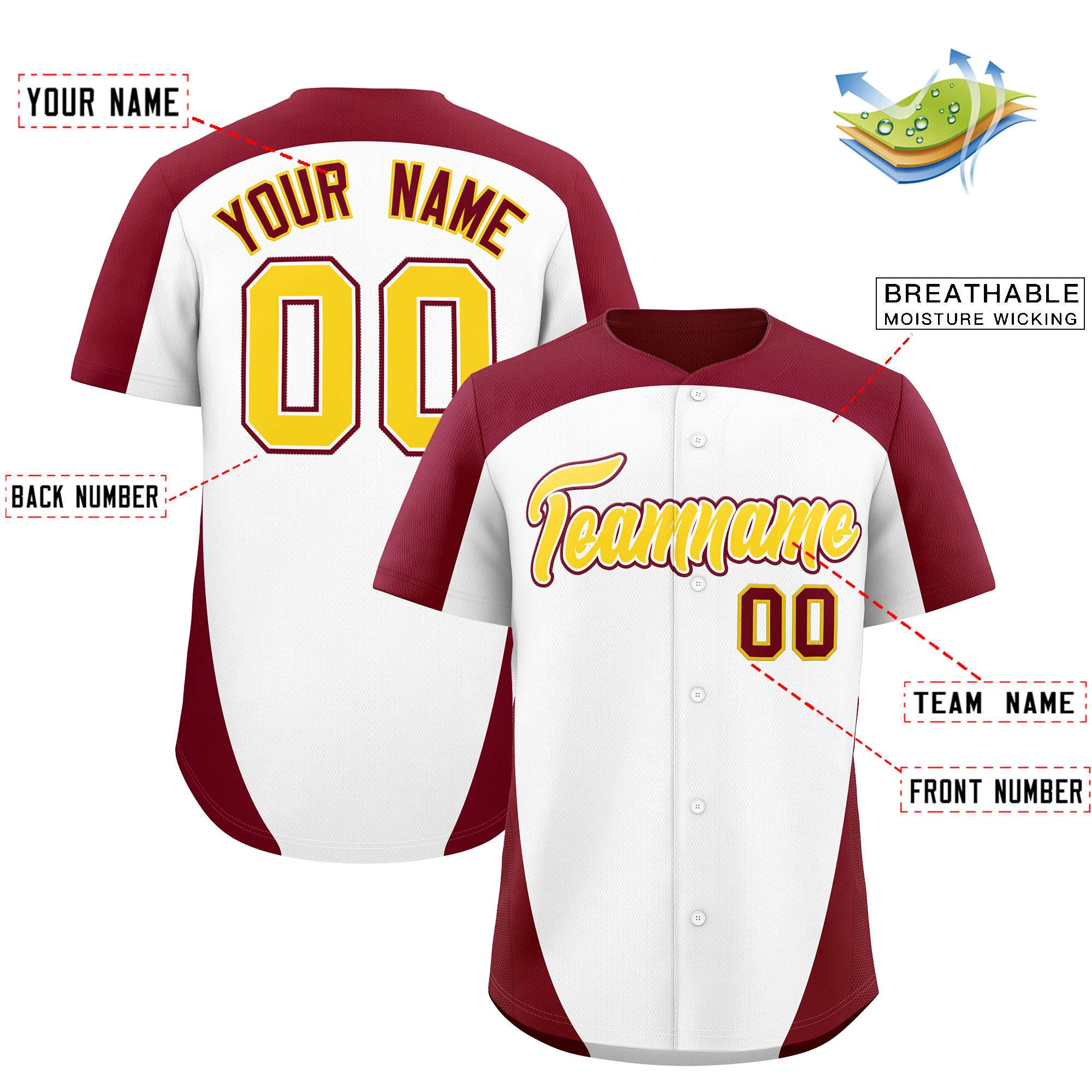 Custom White Crimson Personalized Edge Color Block Authentic Baseball Jersey