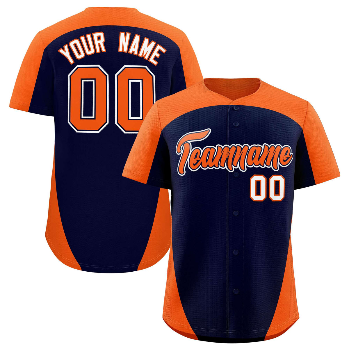 Custom Navy Orange Personalized Edge Color Block Authentic Baseball Jersey