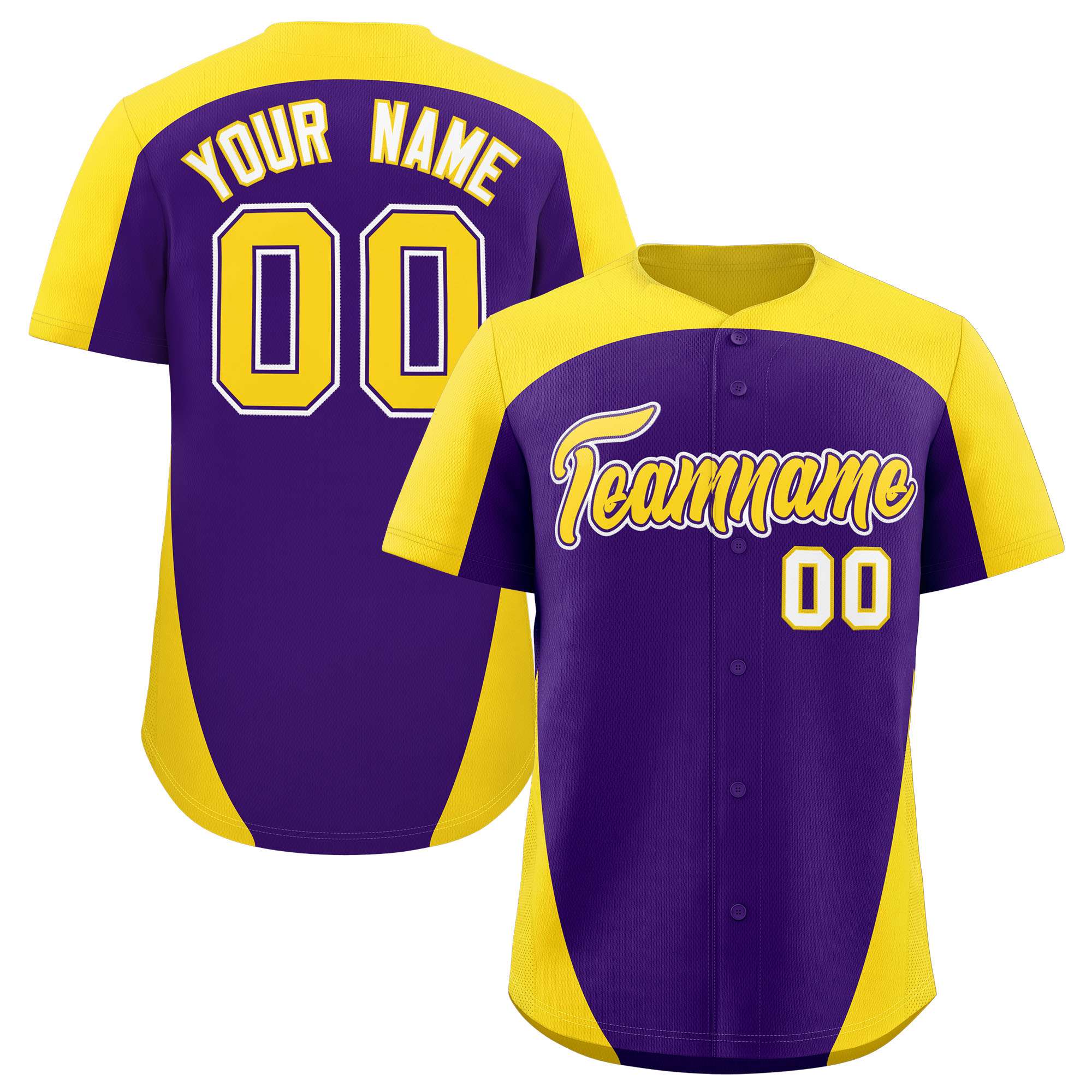 Custom Purple Gold Personalized Edge Color Block Authentic Baseball Jersey