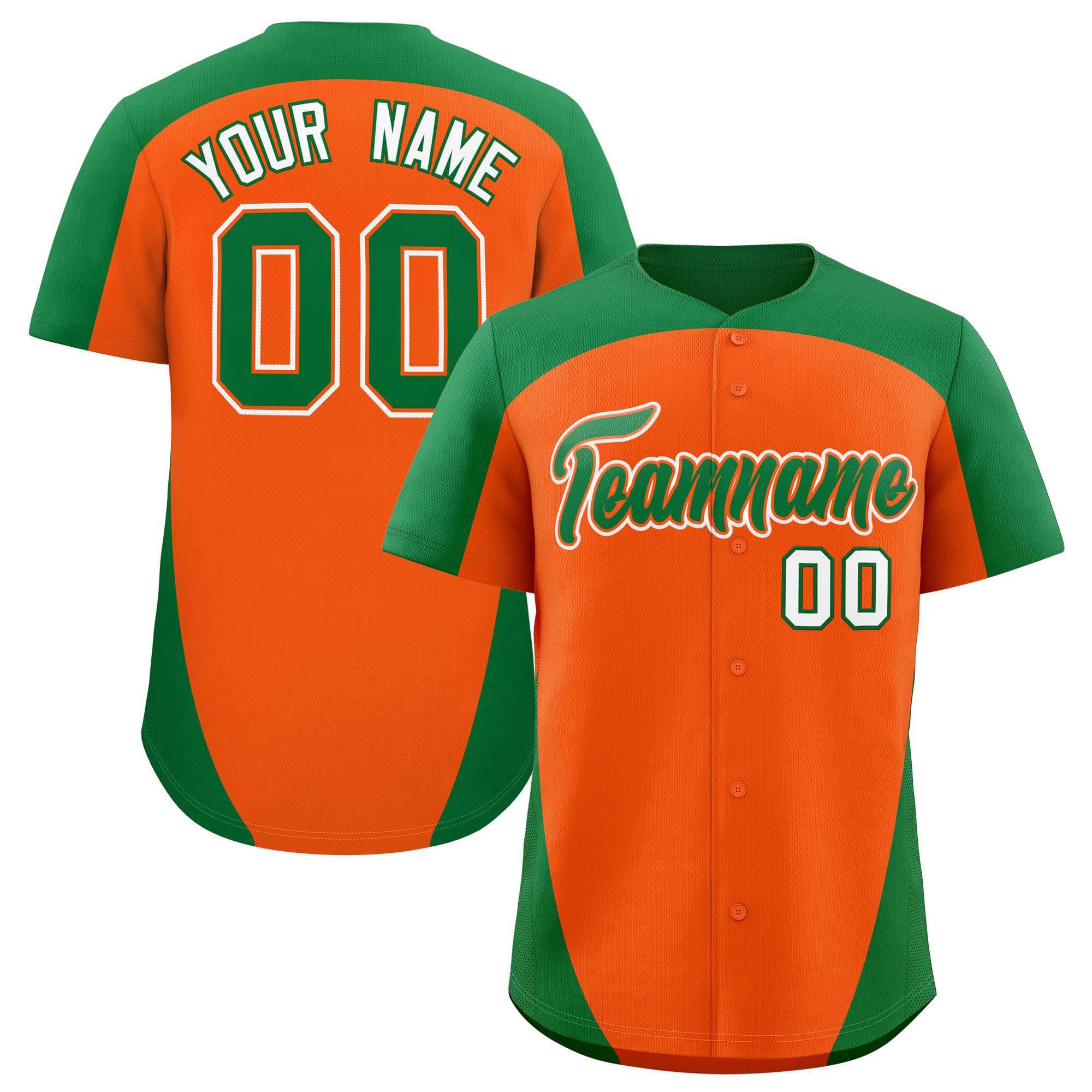 Custom Orange Kelly Green Personalized Edge Color Block Authentic Baseball Jersey