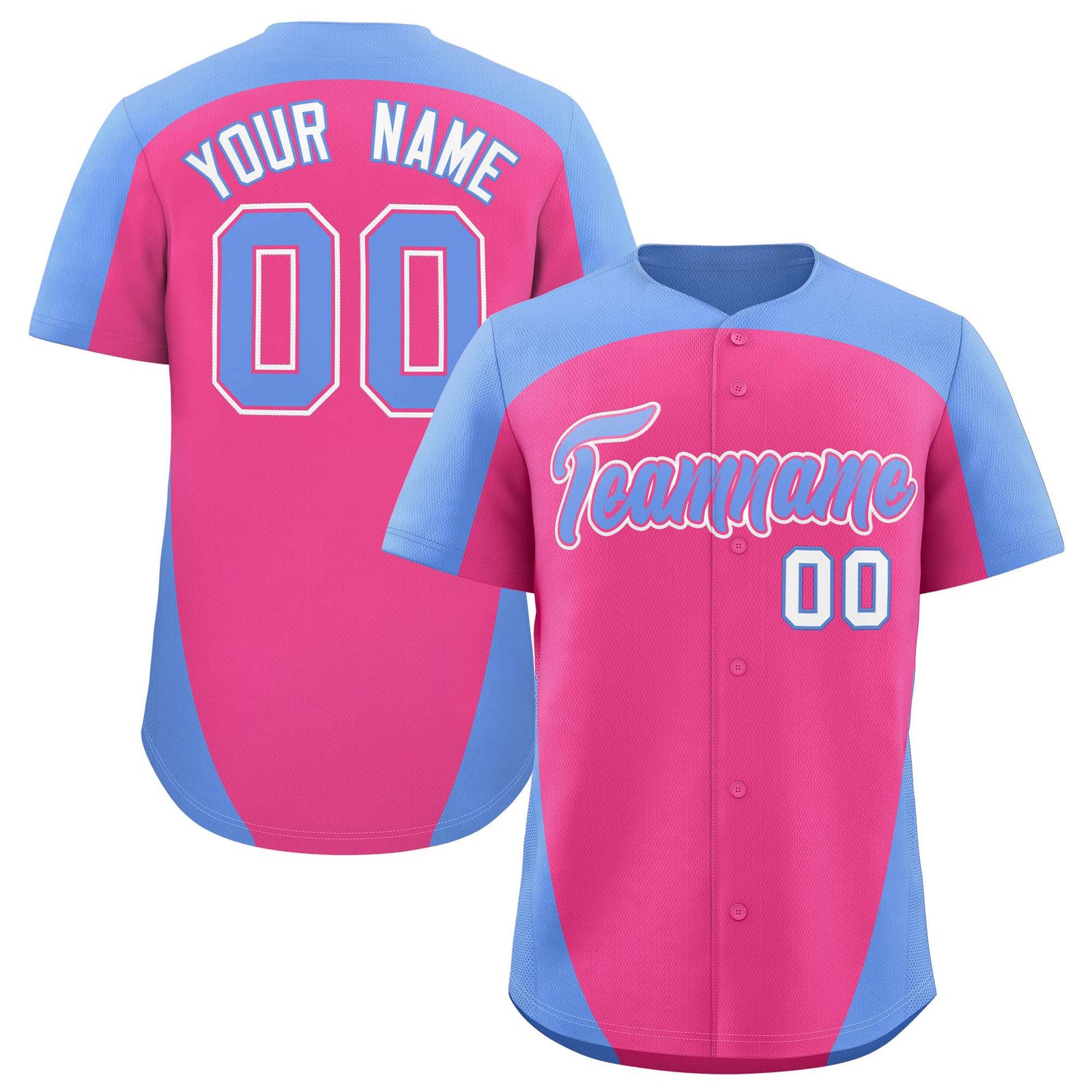 Custom Pink Light Blue Personalized Edge Color Block Authentic Baseball Jersey