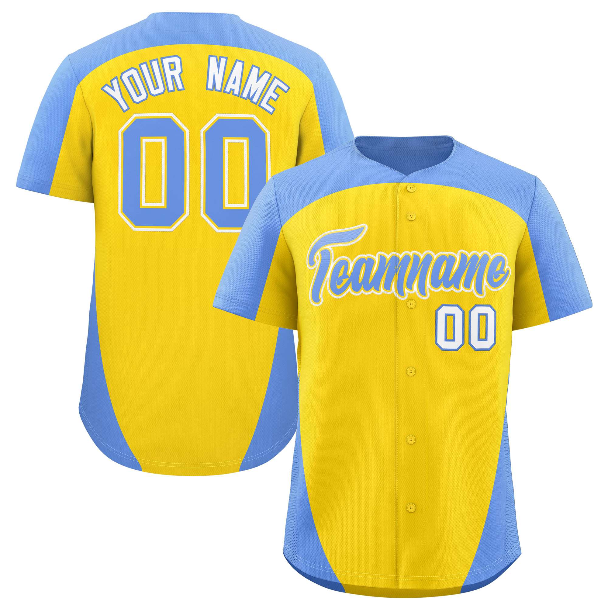 Custom Gold Light Blue Personalized Edge Color Block Authentic Baseball Jersey
