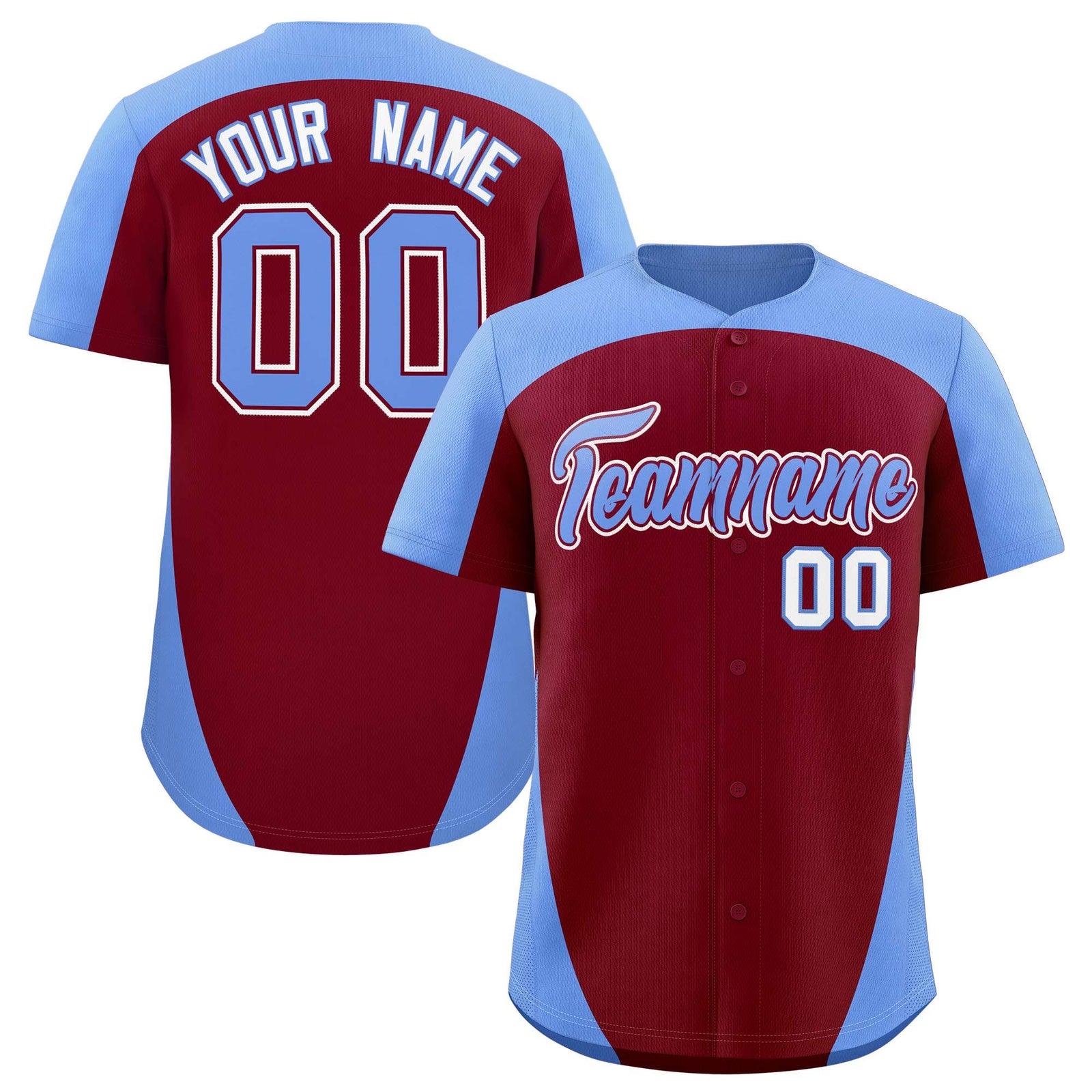 Custom Crimson Light Blue Personalized Edge Color Block Authentic Baseball Jersey