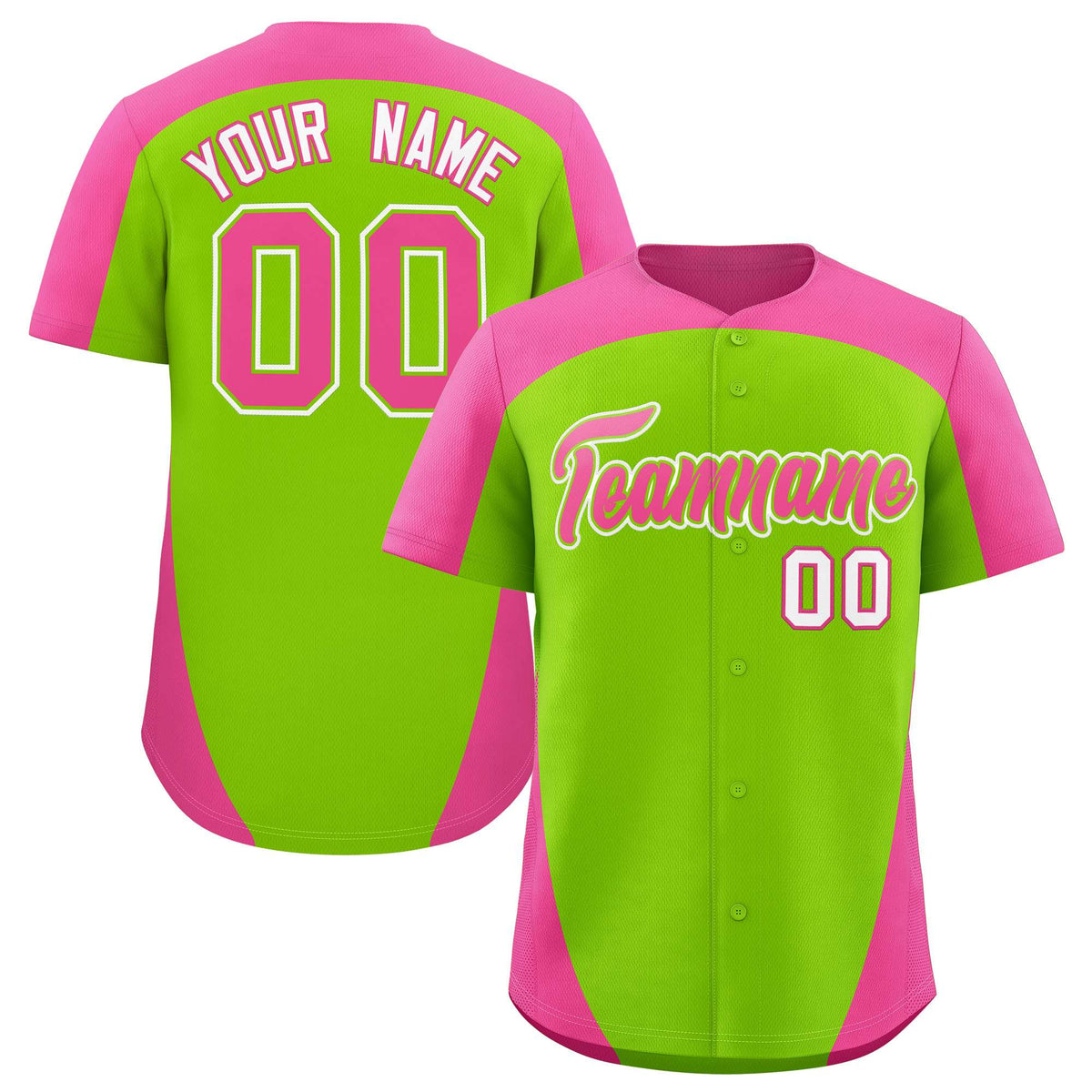 Custom Neon Green Pink Personalized Edge Color Block Authentic Baseball Jersey