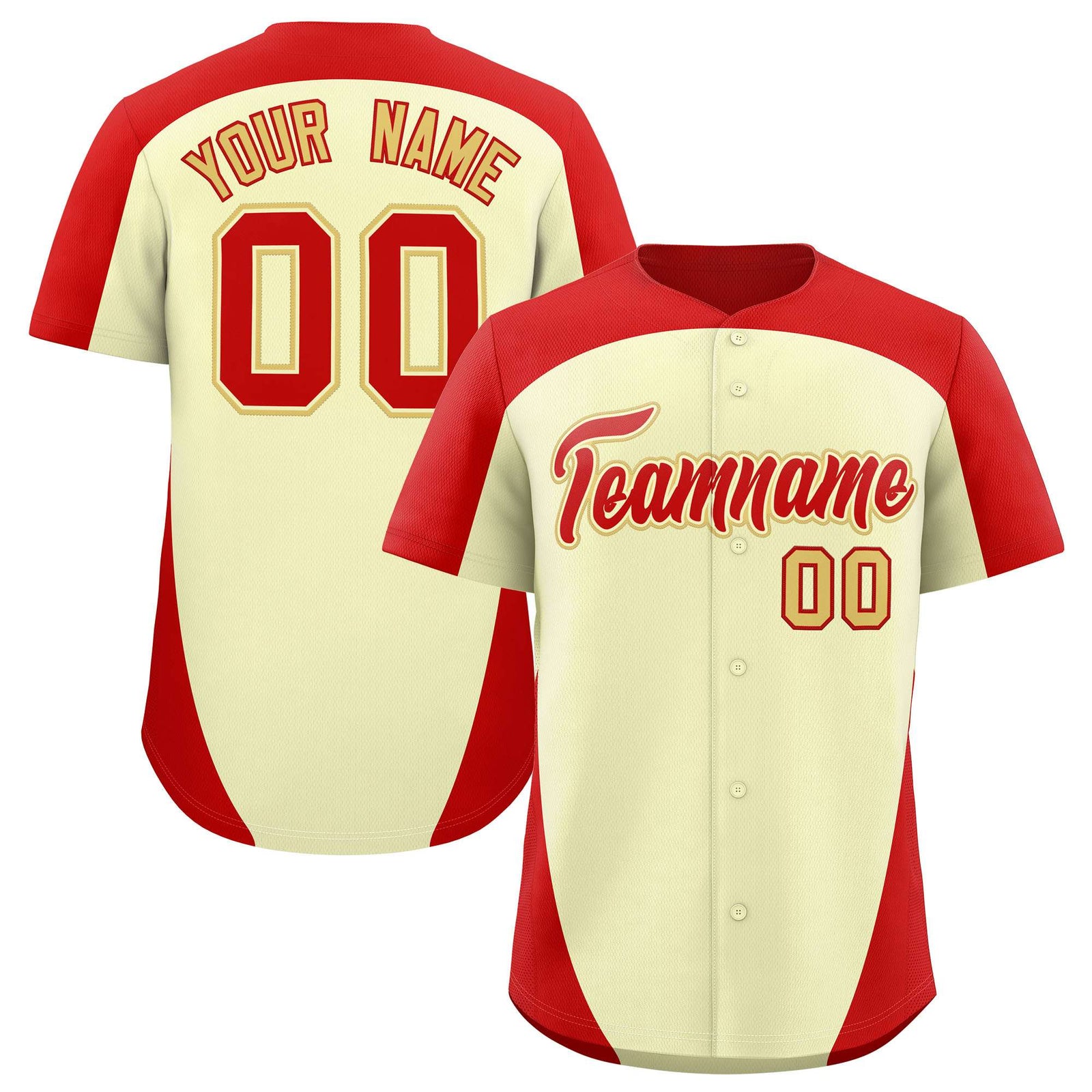 Custom Cream Red Personalized Edge Color Block Authentic Baseball Jersey