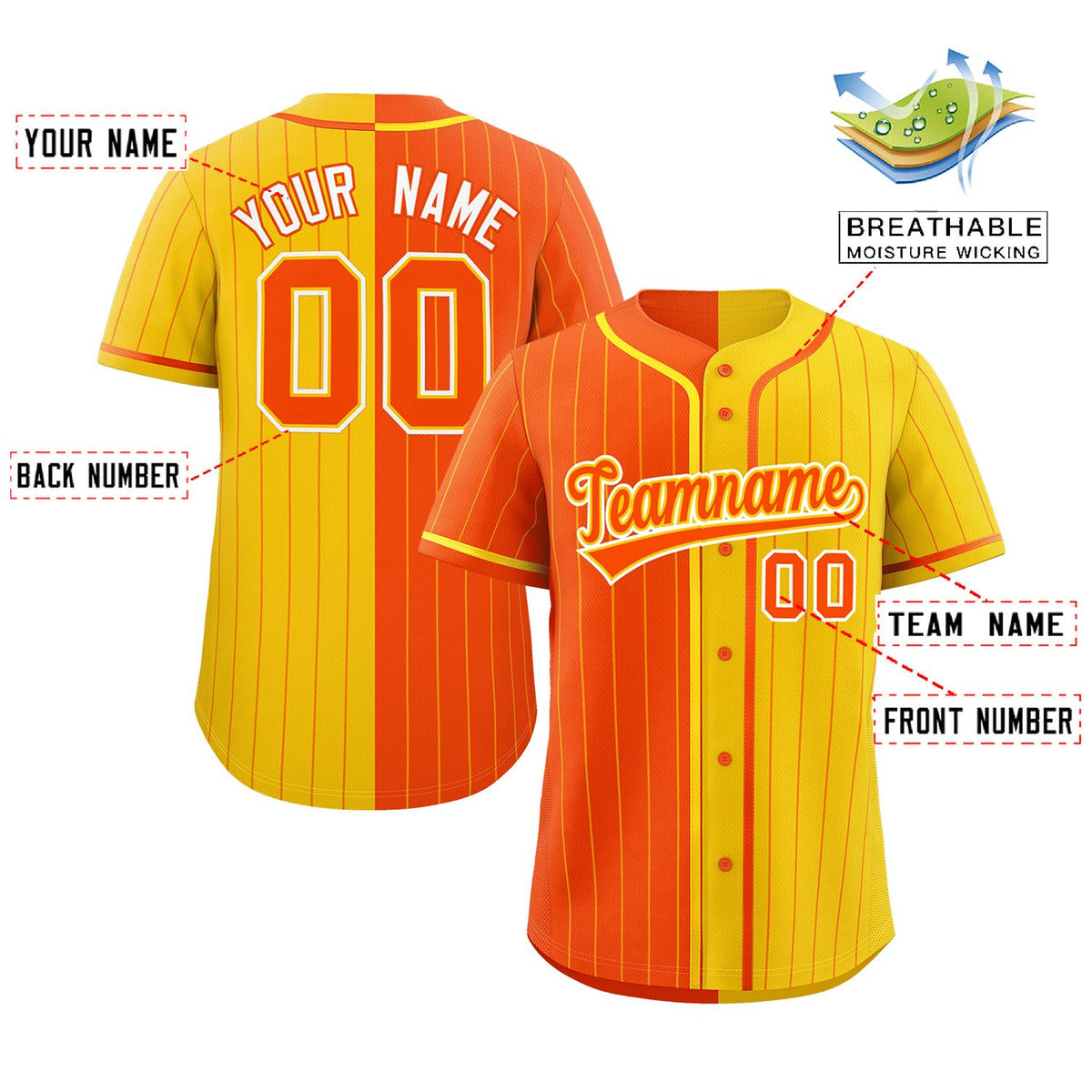 Custom Orange Gold Two Tone Striped Fashion Authentic Baseball Jersey