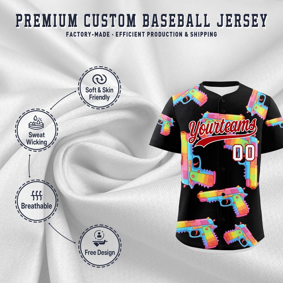 Custom Youth Baseball Jersey Black Red Sugar-Coated Firepower Graffiti Pattern Hip-hop