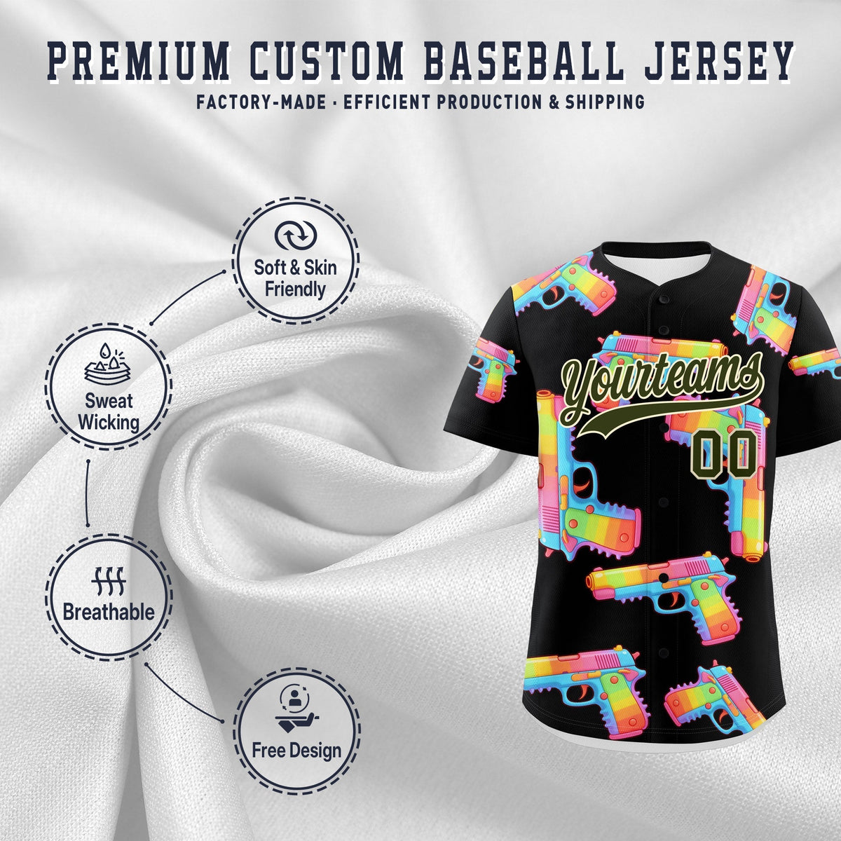 Custom Youth Baseball Jersey Black Olive Sugar-Coated Firepower Graffiti Pattern Urban Fashion