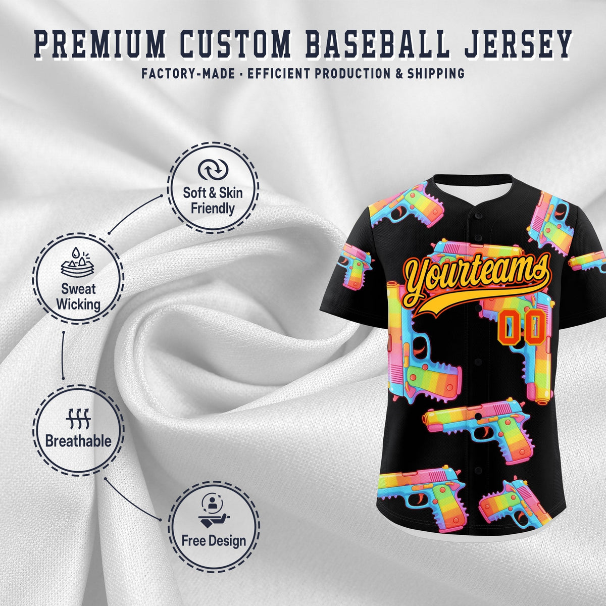 Custom Youth Baseball Jersey Black Yellow Sugar-Coated Firepower Graffiti Pattern Hip-hop