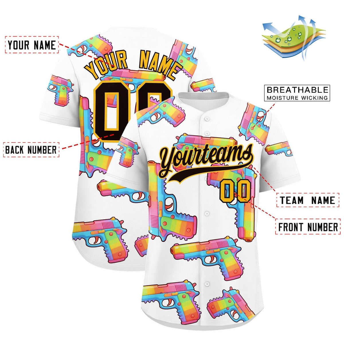 Custom Youth Baseball Jersey White Black Sugar-Coated Firepower Graffiti Pattern Hip-hop