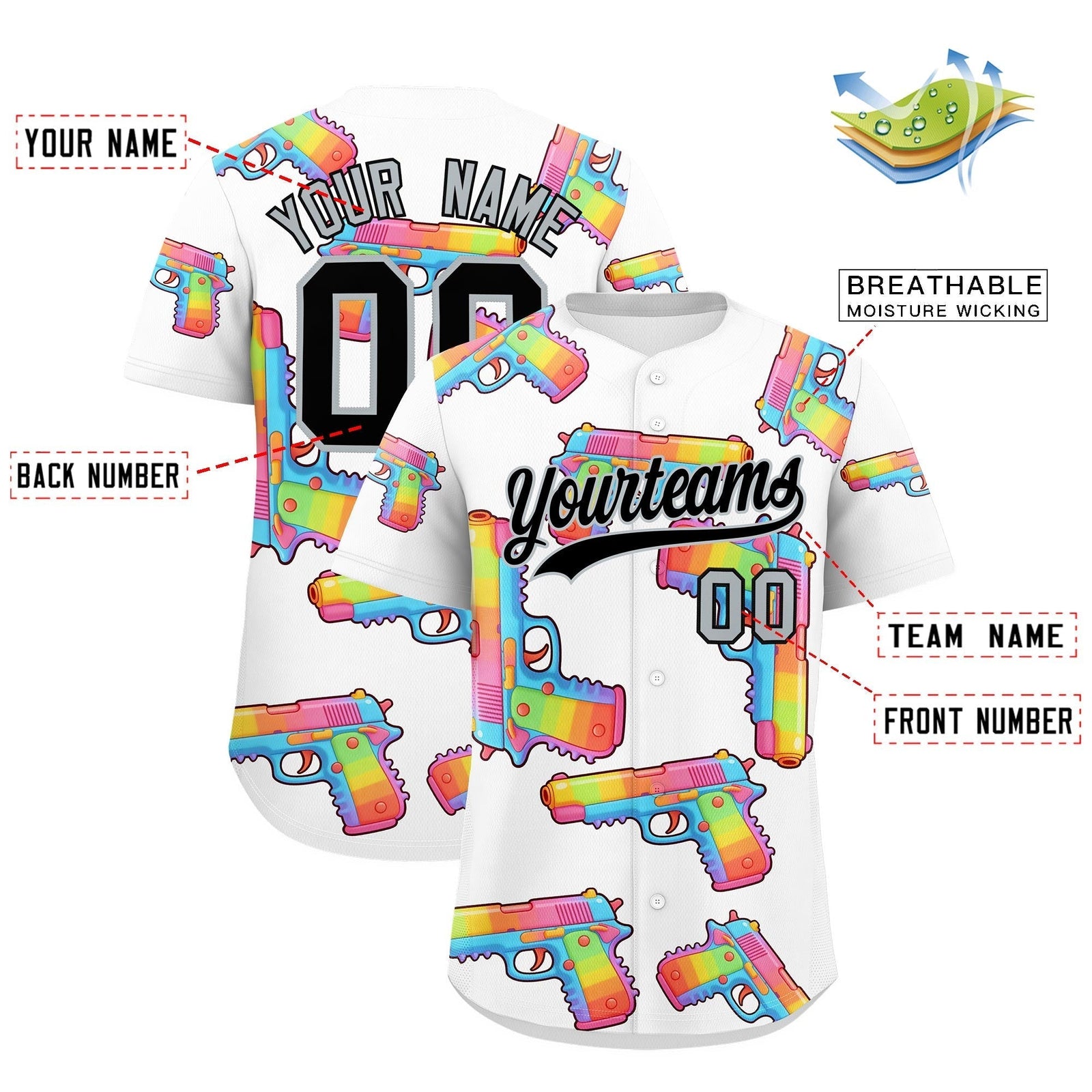 Custom Youth Baseball Jersey White Black Sugar-Coated Firepower Graffiti Pattern Hip-hop