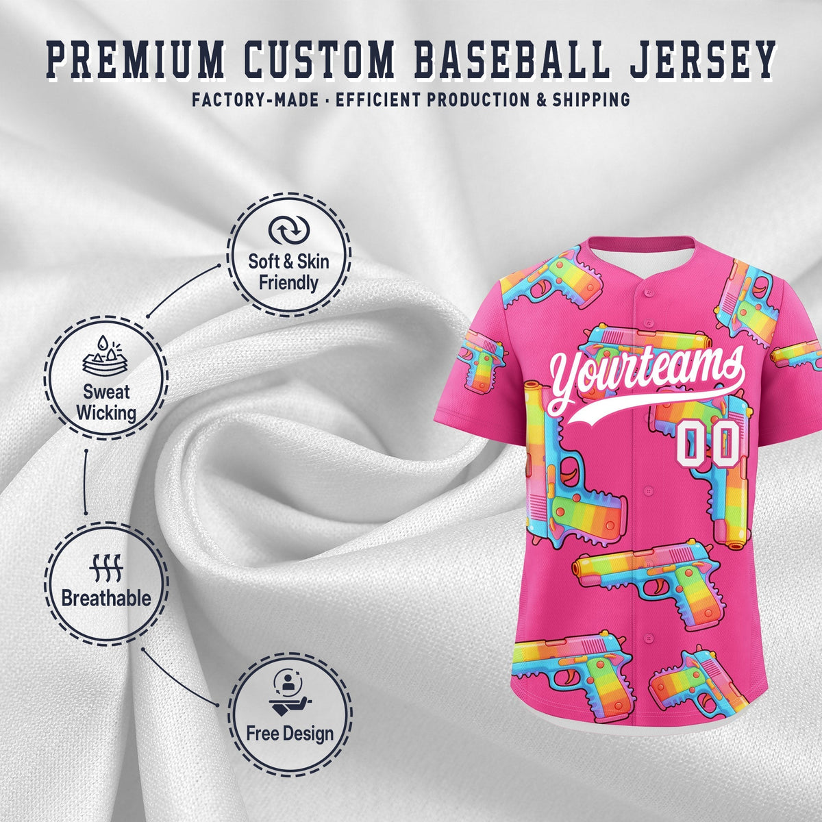 Custom Youth Baseball Jersey Pink White Sugar-Coated Firepower Graffiti Pattern Urban Fashion