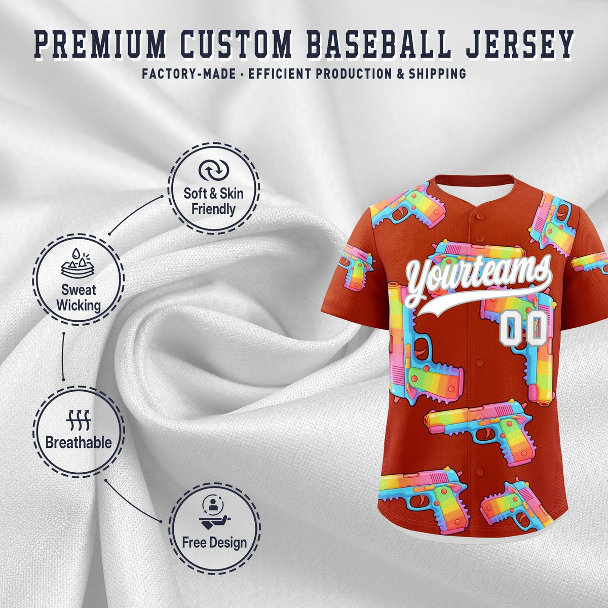 Custom Youth Baseball Jersey Dark Orange White Sugar-Coated Firepower Graffiti Pattern Urban Fashion