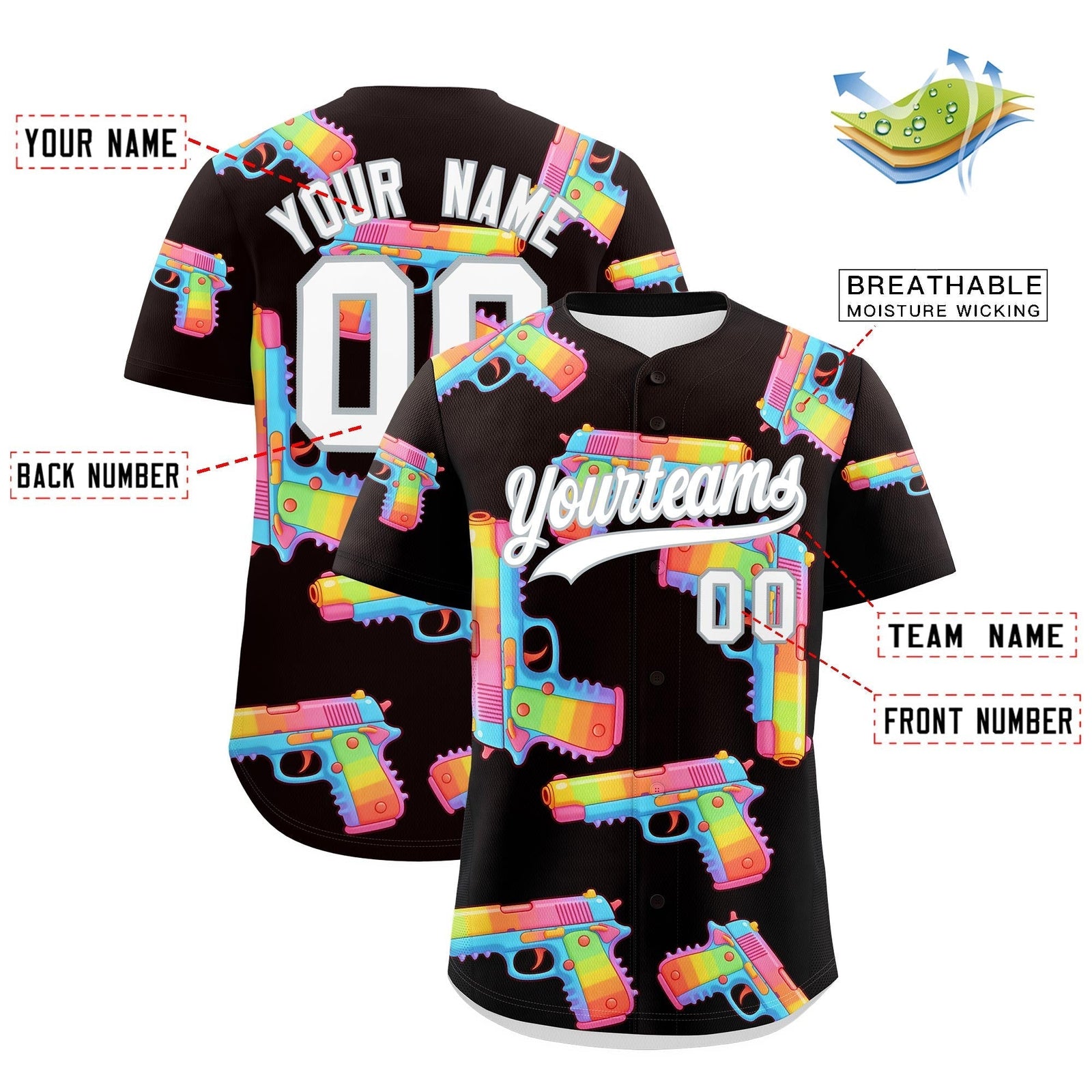 Custom Youth Baseball Jersey Brown White Sugar-Coated Firepower Graffiti Pattern Urban Fashion