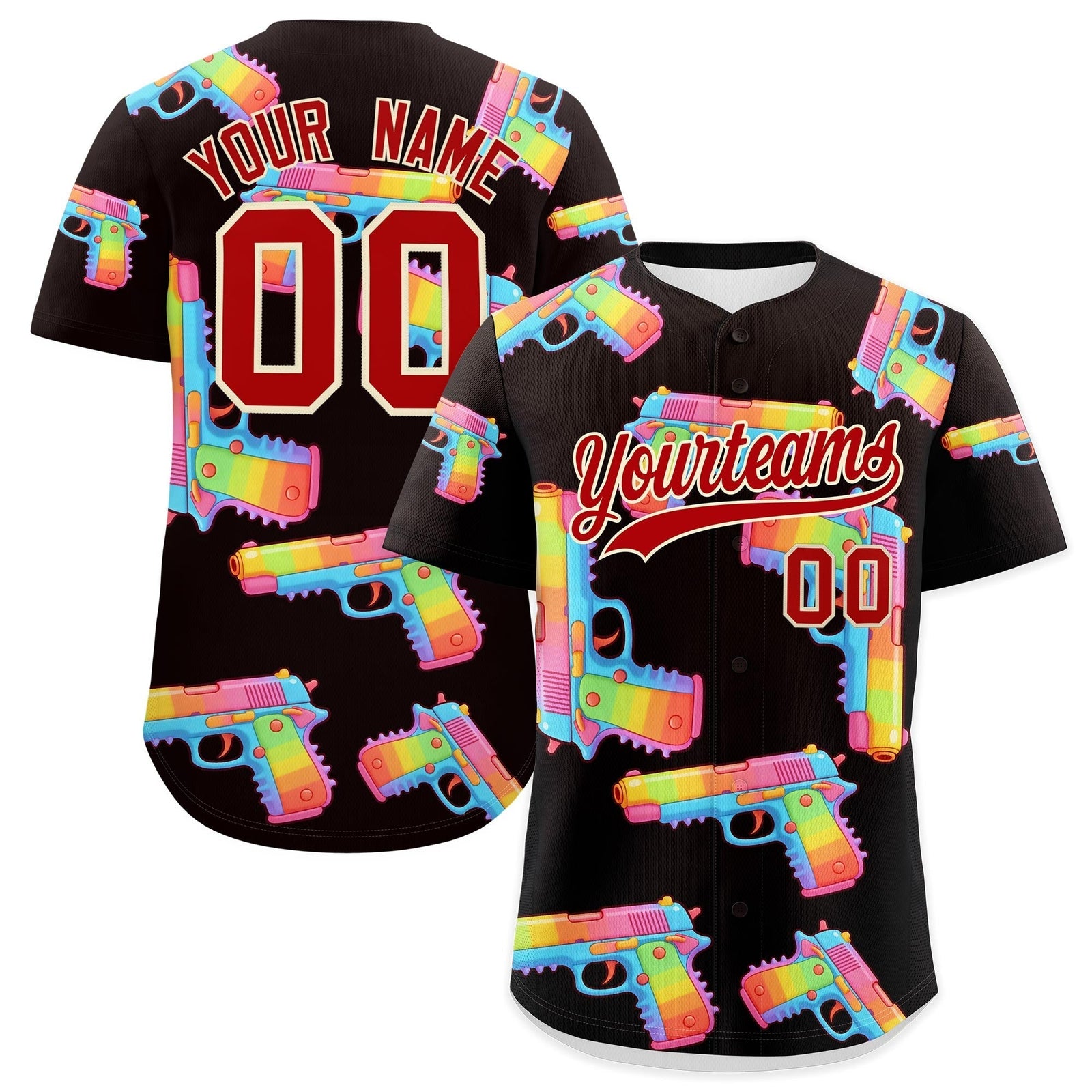 Custom Youth Baseball Jersey Brown Red Sugar-Coated Firepower Graffiti Pattern Urban Fashion