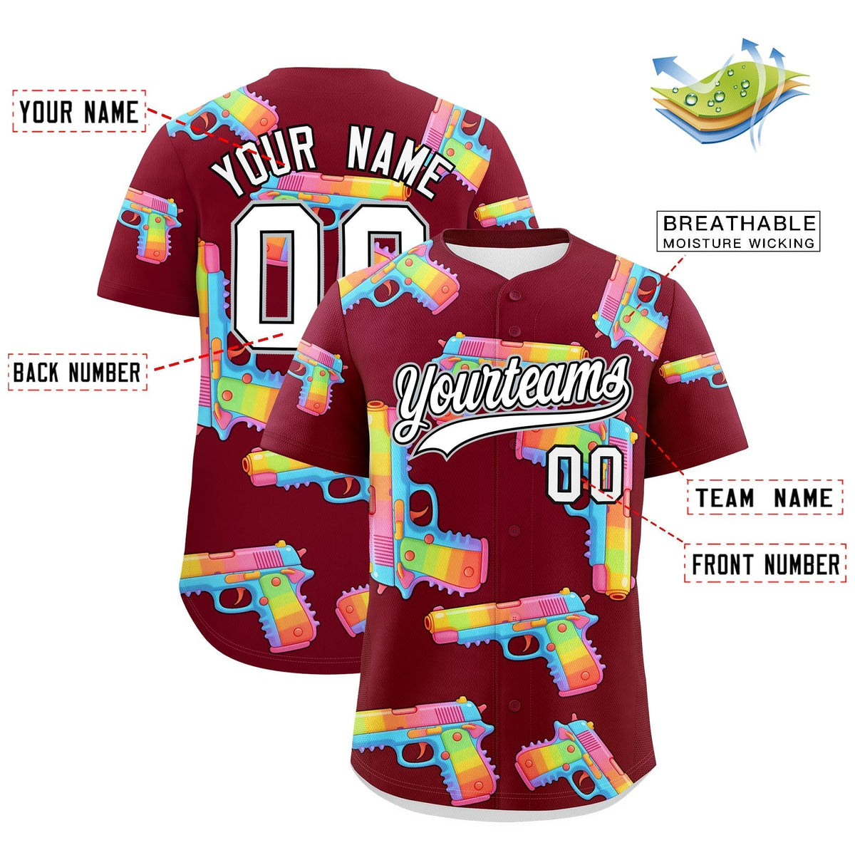 Custom Youth Baseball Jersey Crimson White Sugar-Coated Firepower Graffiti Pattern Urban Fashion