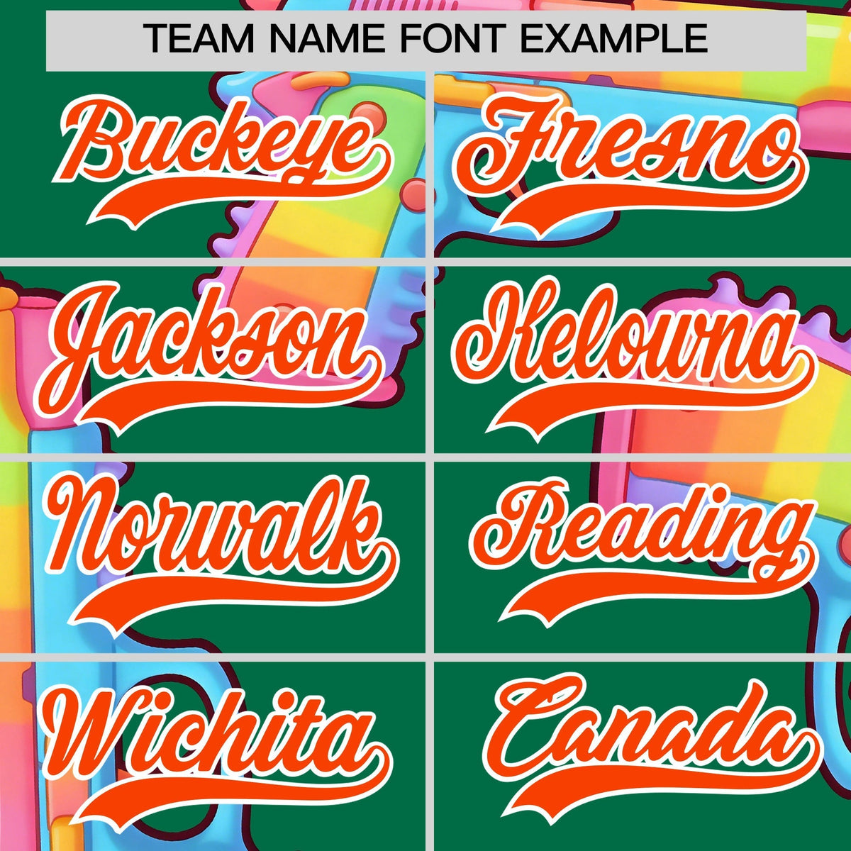 Custom Youth Baseball Jersey Kelly Green Orange Sugar-Coated Firepower Graffiti Pattern Street Style