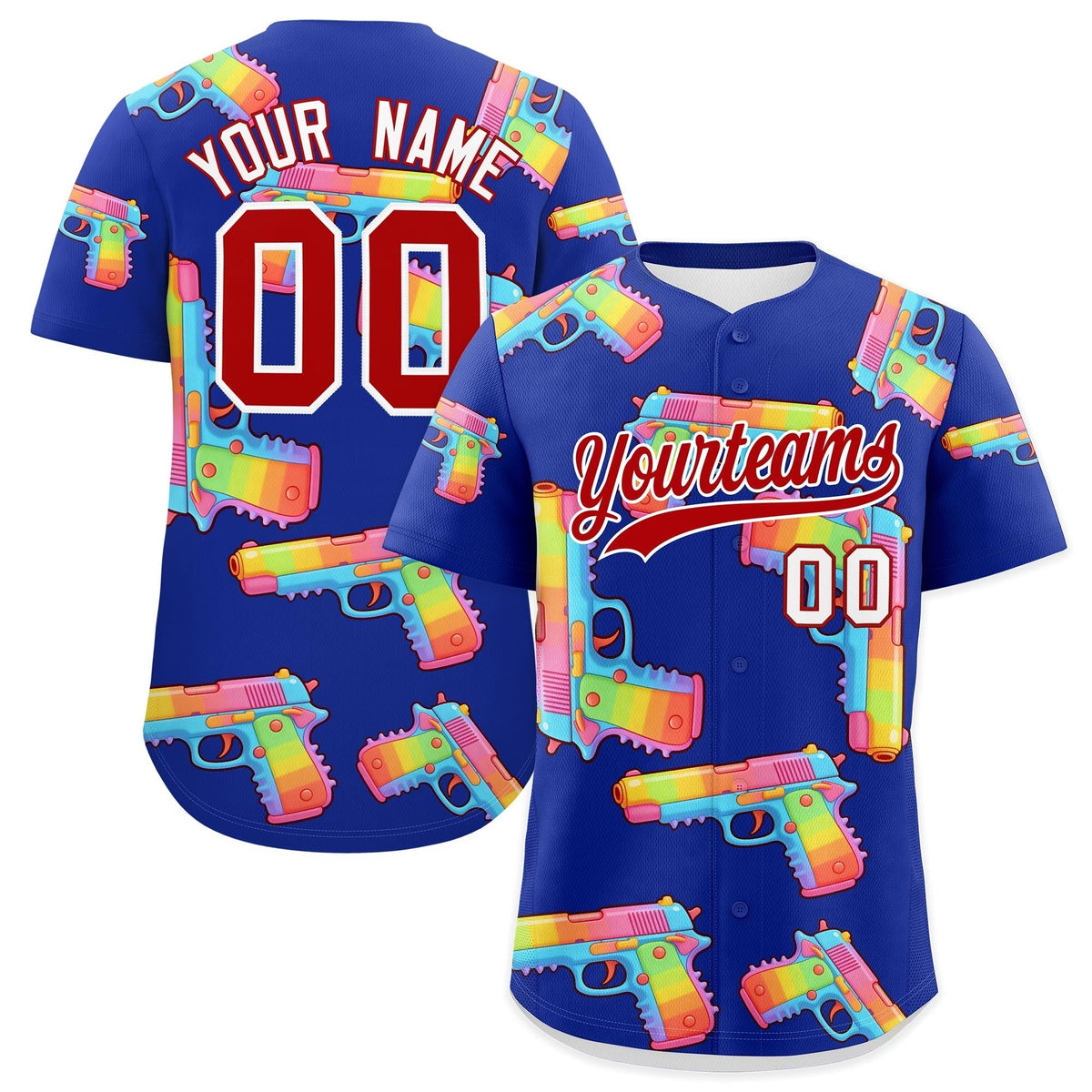 Custom Youth Baseball Jersey Royal Blue Red Sugar-Coated Firepower Graffiti Pattern Urban Fashion