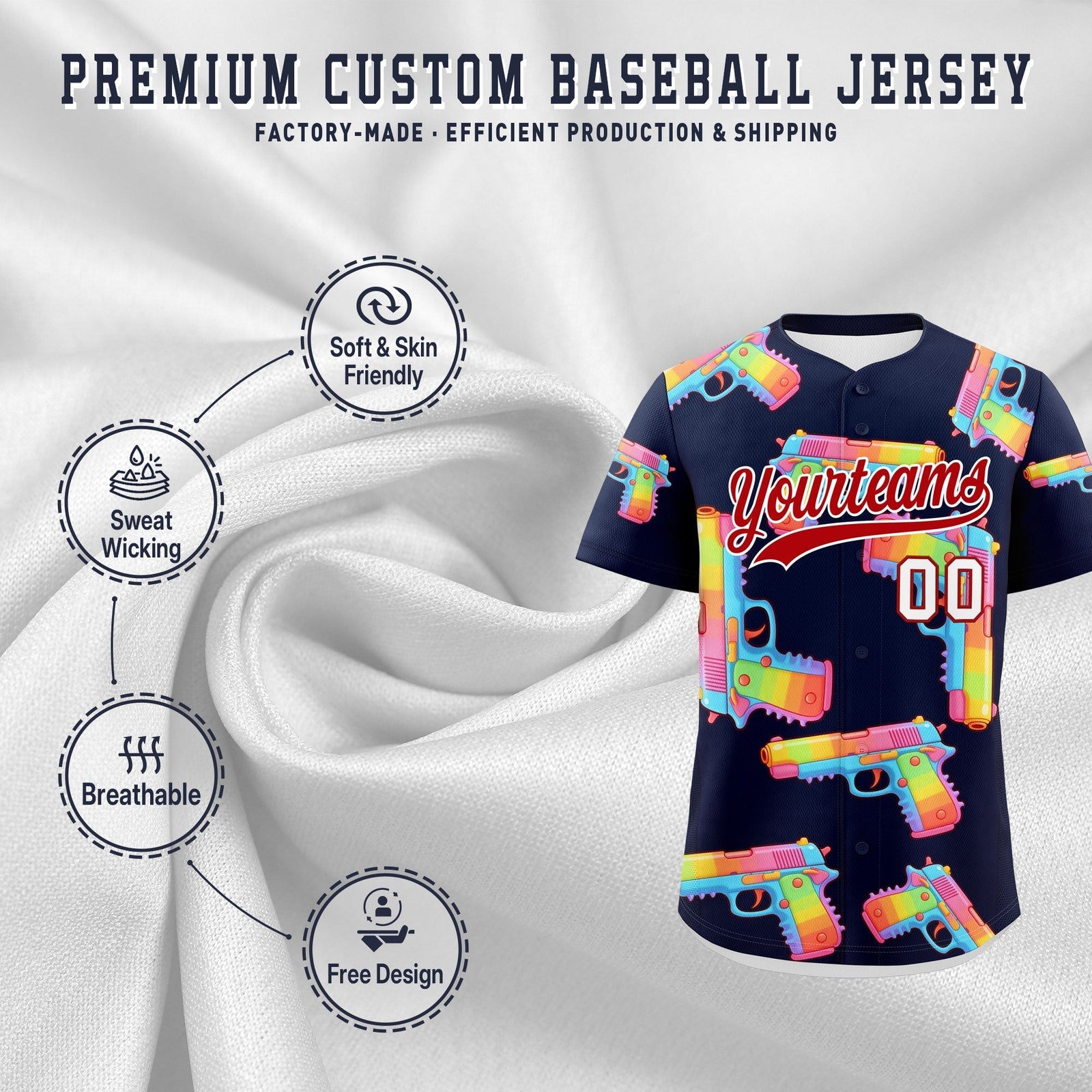 Custom Youth Baseball Jersey Navy Red Sugar-Coated Firepower Graffiti Pattern Street Style