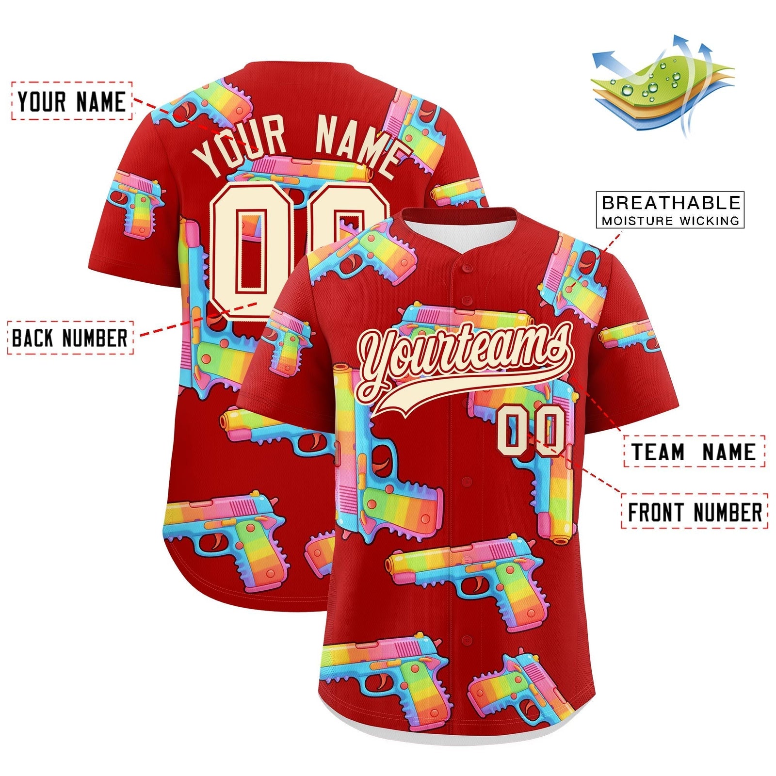 Custom Youth Baseball Jersey Red Cream Sugar-Coated Firepower Graffiti Pattern Hip-hop