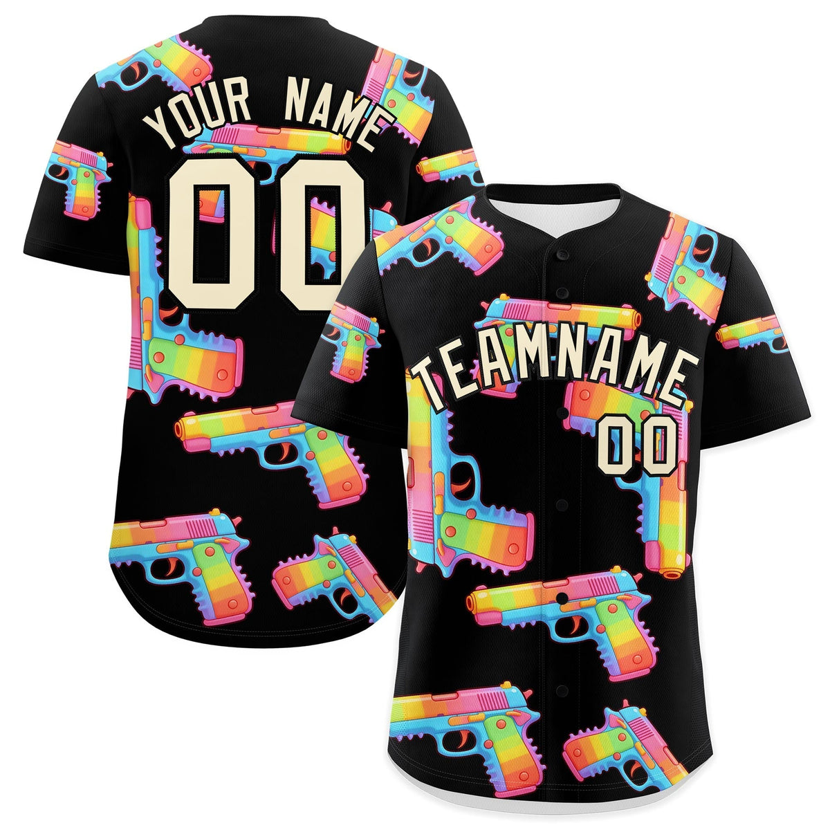 Custom Youth Baseball Jersey Black Cream Sugar-Coated Firepower Graffiti Pattern Street Style